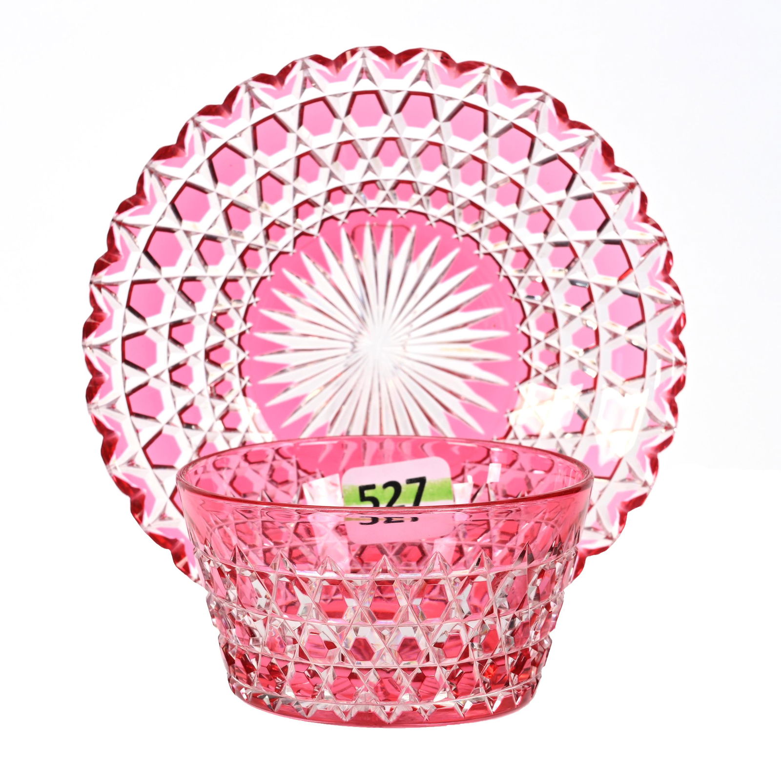 Ramekin & Underplate, American Brilliant Cut Glass, Cranberry To Clear (1 of 4)