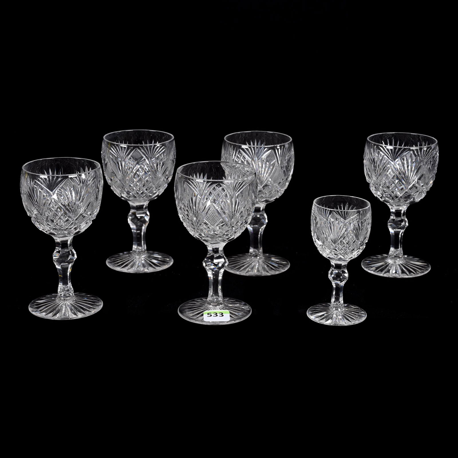 (6) Stems, American Brilliant Cut Glass, Signed Libbey Princess Pattern (1 of 3)