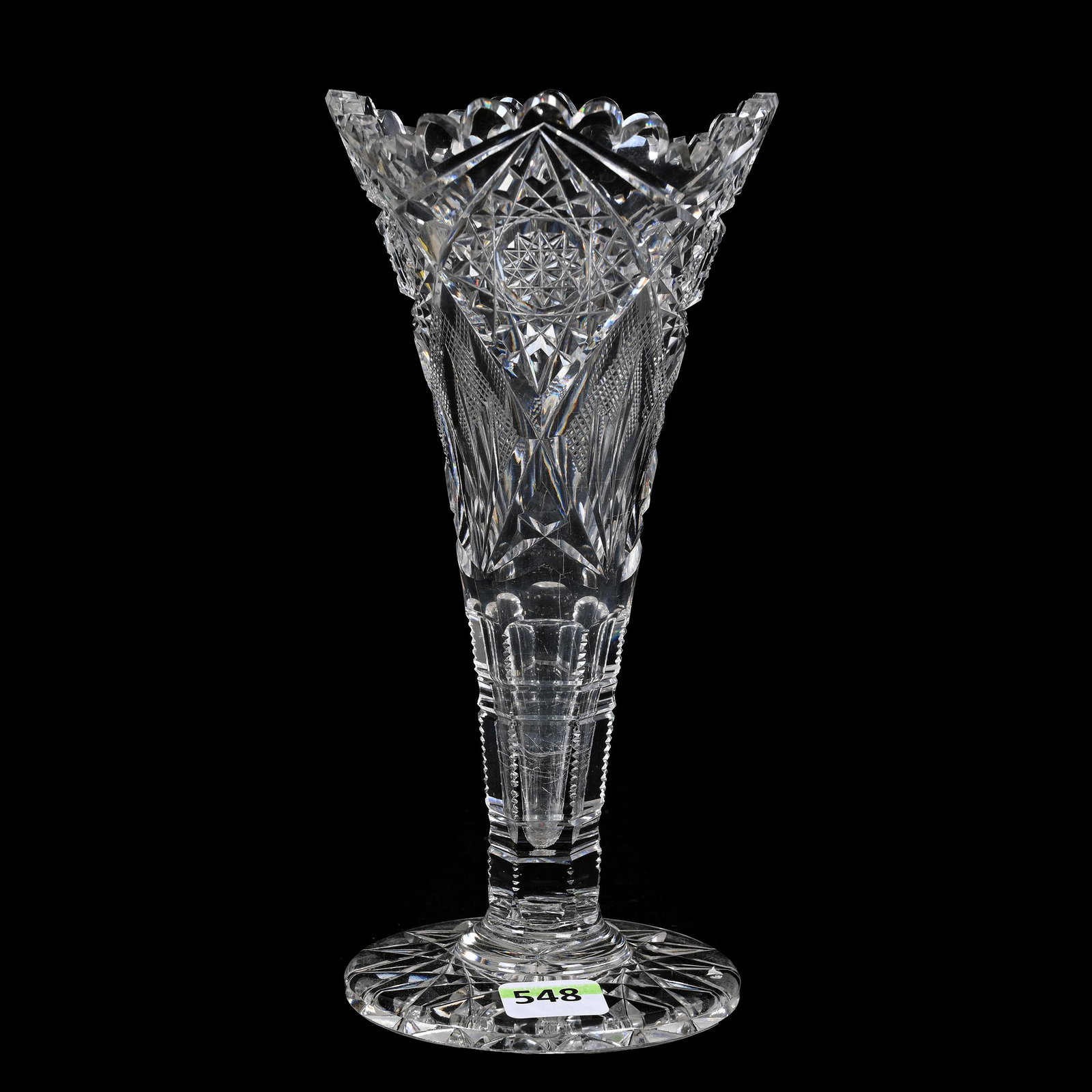 Trumpet Vase, American Brilliant Cut Glass, Lotus Pattern By Egginton (1 of 3)