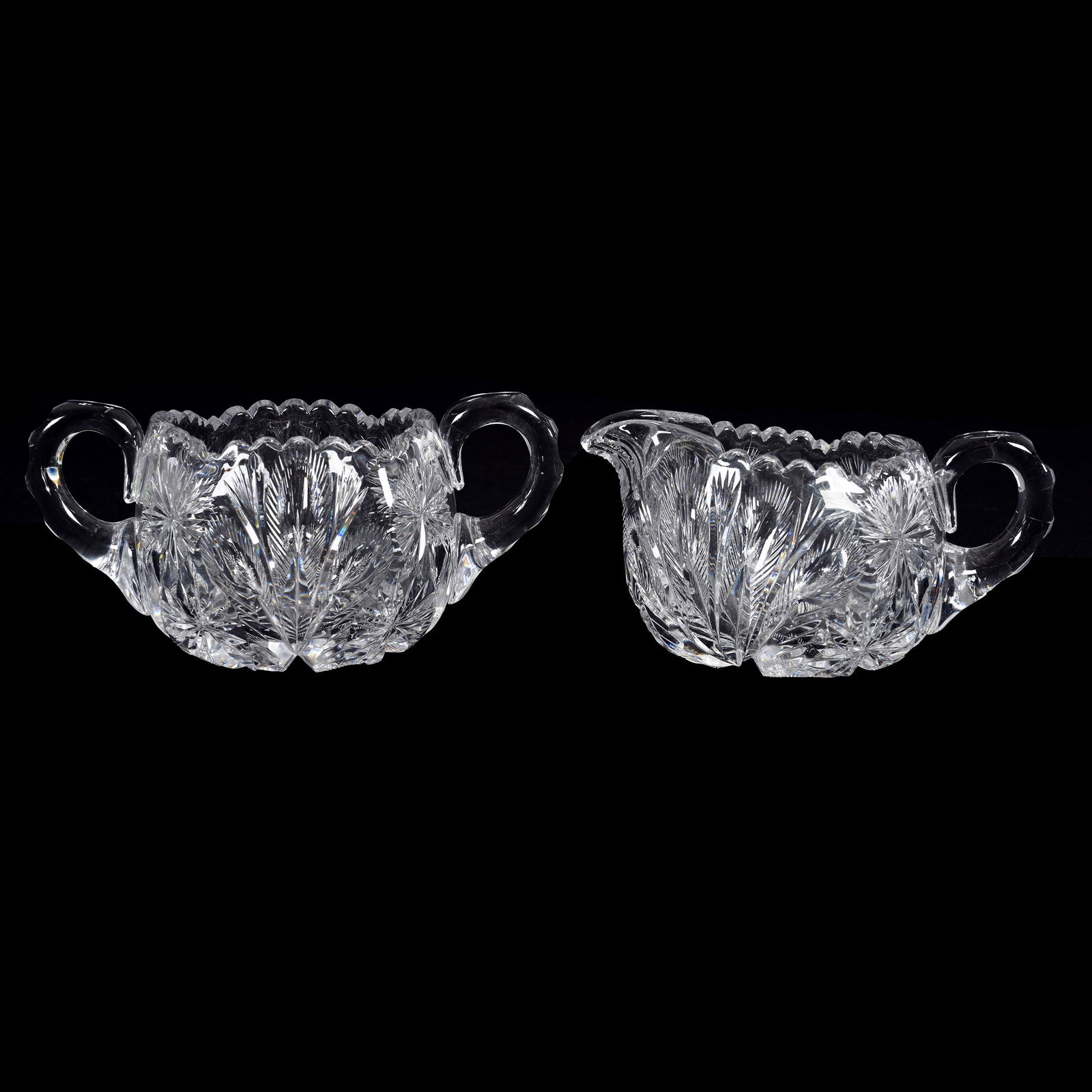 Creamer & Sugar Set, American Brilliant Cut Glass, Signed Libbey (1 of 3)