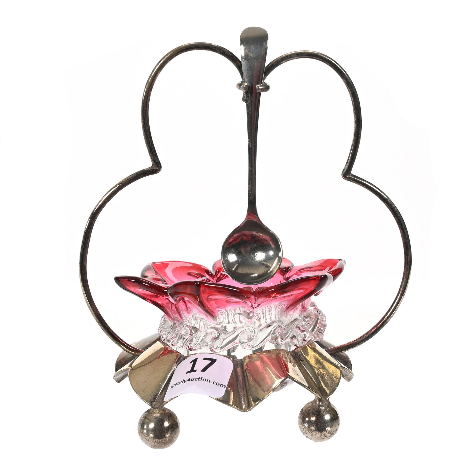 Victorian Master Salt, Rubina Art Glass Insert (1 of 5)