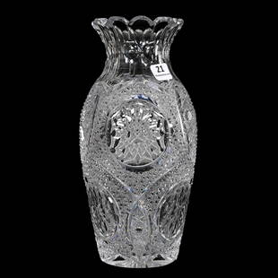 Vase, ABCG, Rose Window By Meriden: Vase, American Brilliant Cut Glass, Rose Window By Meriden, 9.5" x 4.5", Pattern Has Become Known As Rose Window Attributed To Meriden, Very Nice Quality Blank, Ray Cut Base, Estate Of Dr. Barry and