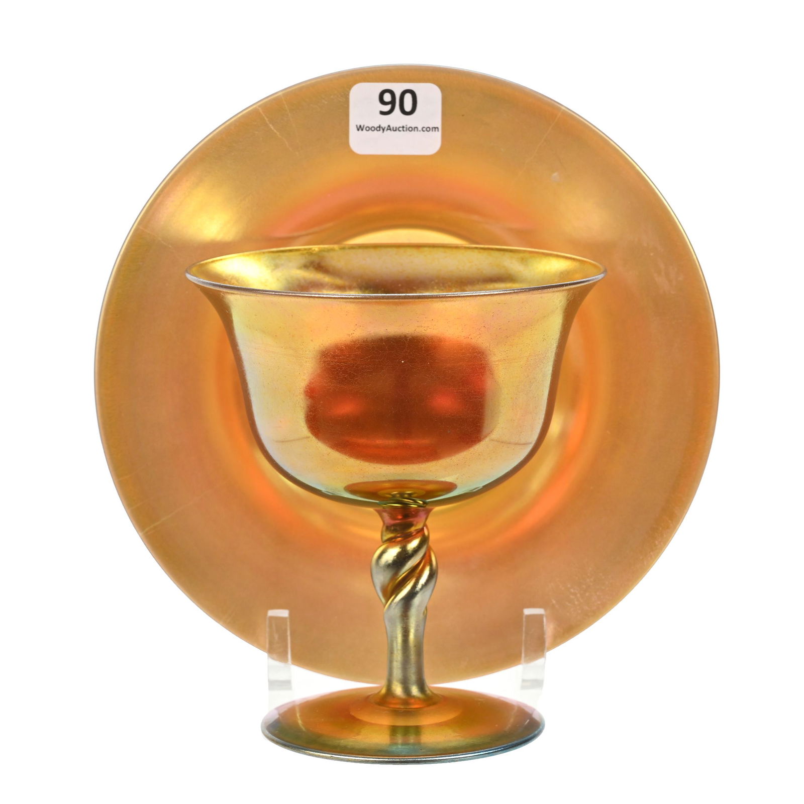 Sherbet And Underplate Marked Aurene Art Glass (1 of 4)