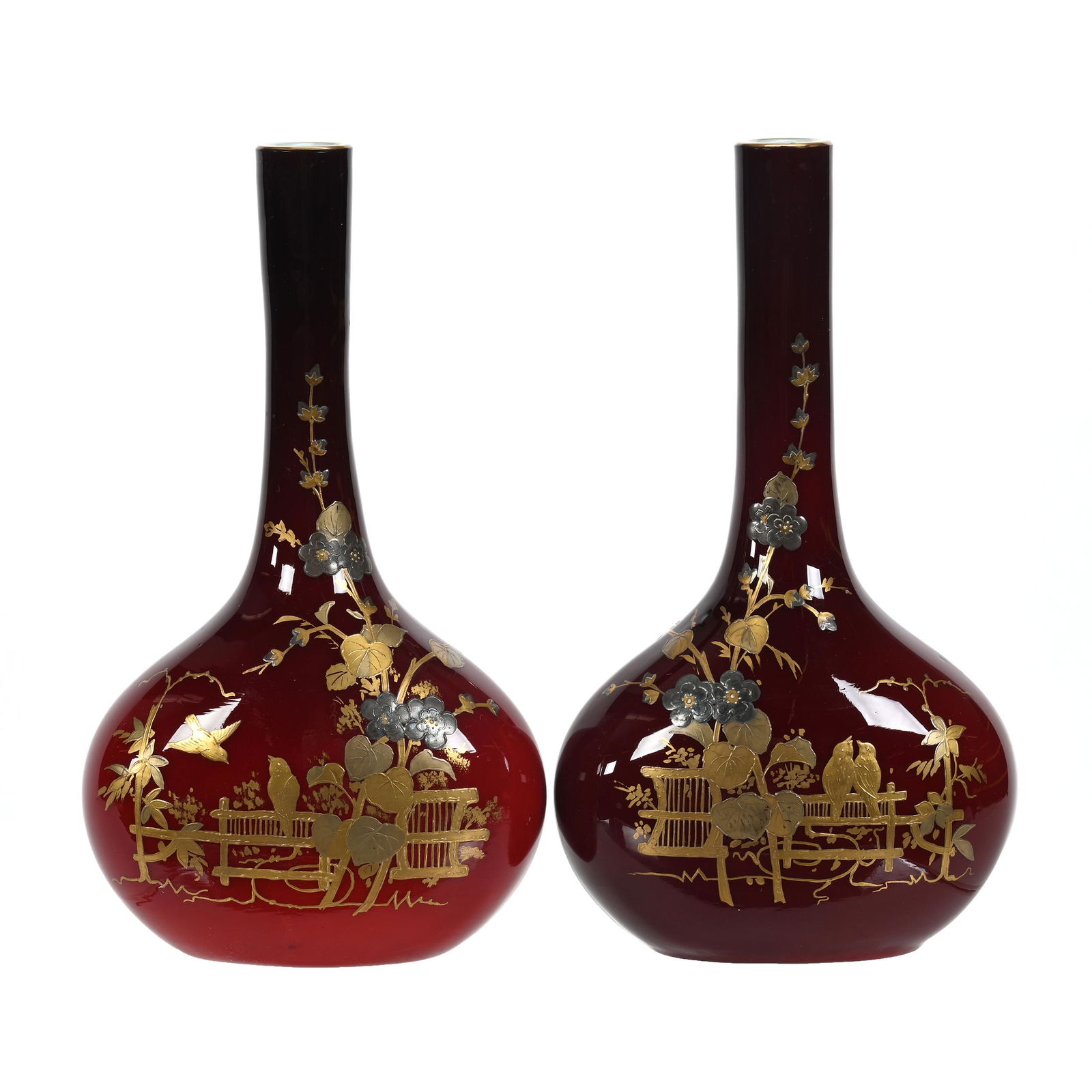 Pair Vases, Unmarked Harrach Art Glass (1 of 3)