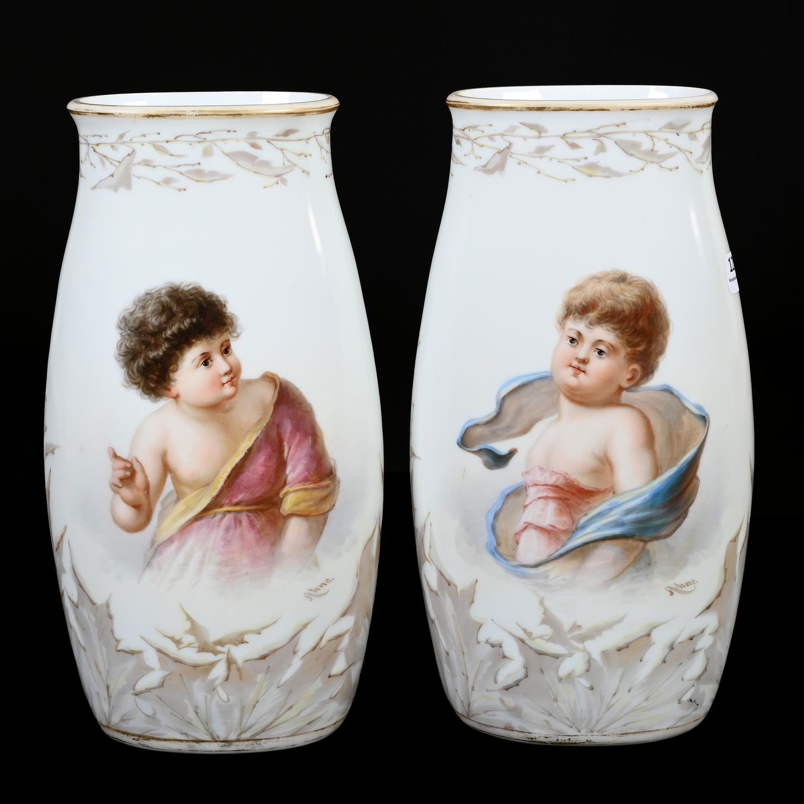 Pair Vases, French Opaline Art Glass (1 of 4)