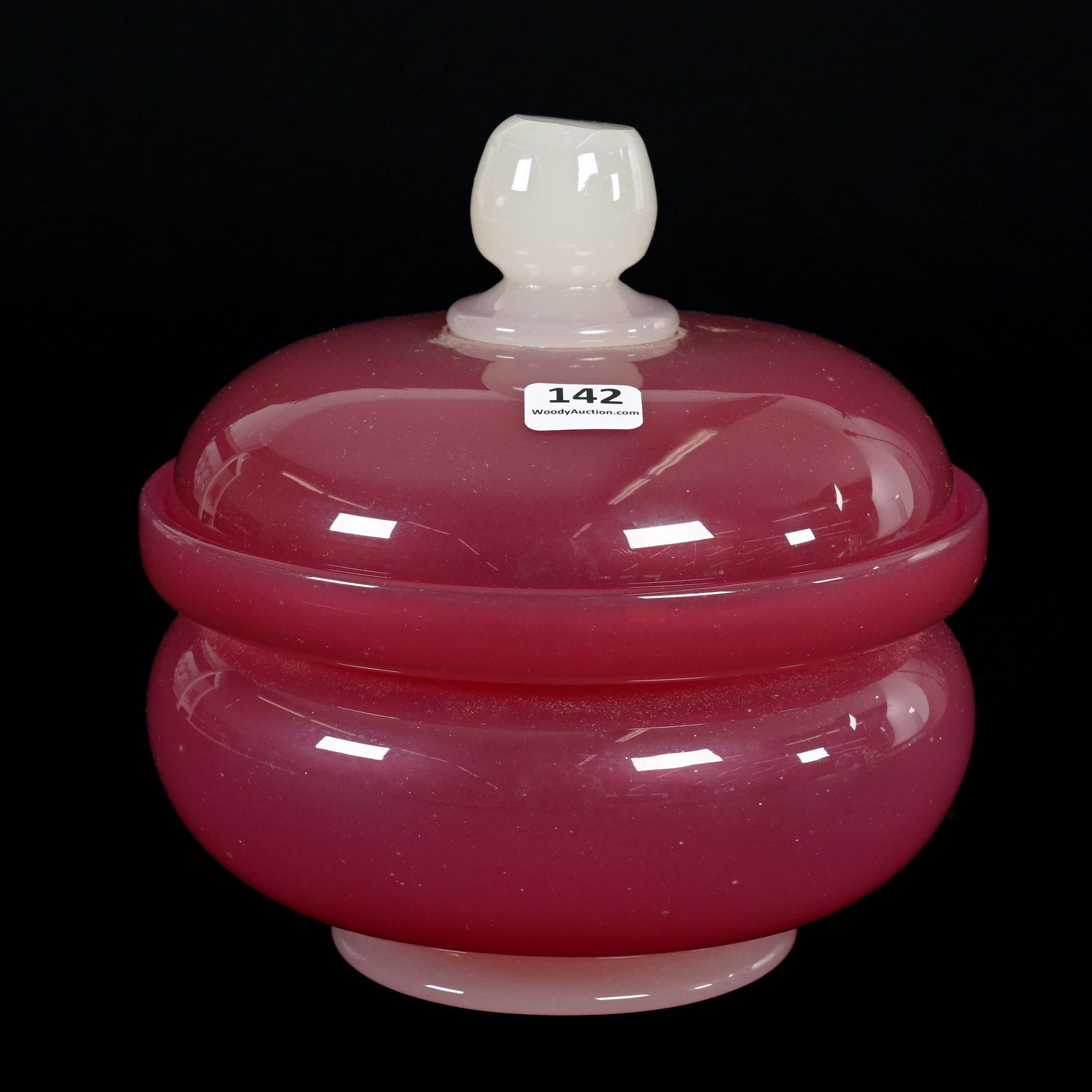 Covered Jar, Unmarked Stevens and Williams Rosaline Art Glass (1 of 3)