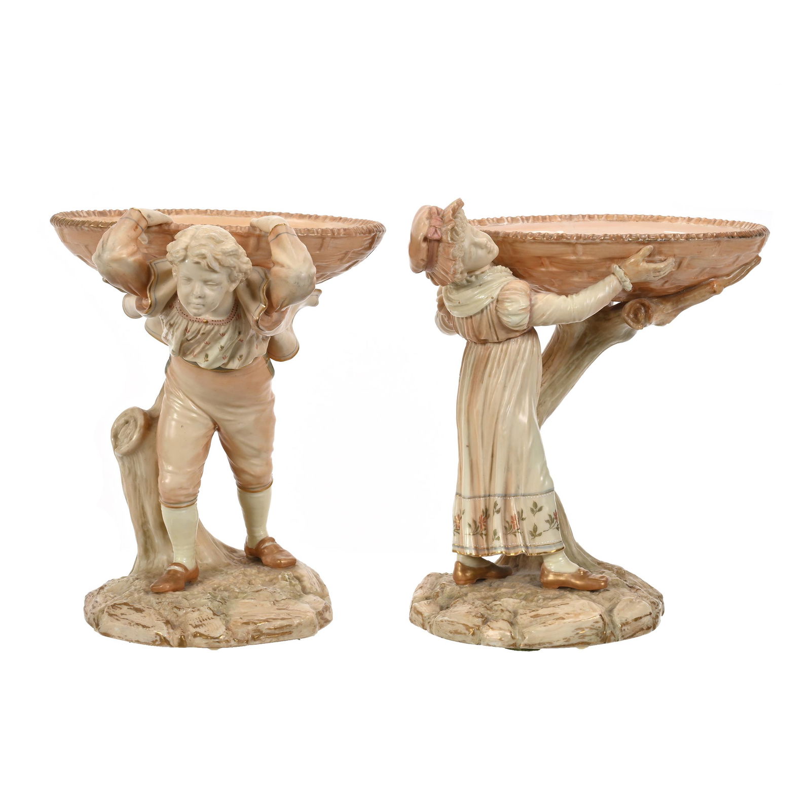 Pair Figural Compotes Marked Royal Worcester (1 of 3)