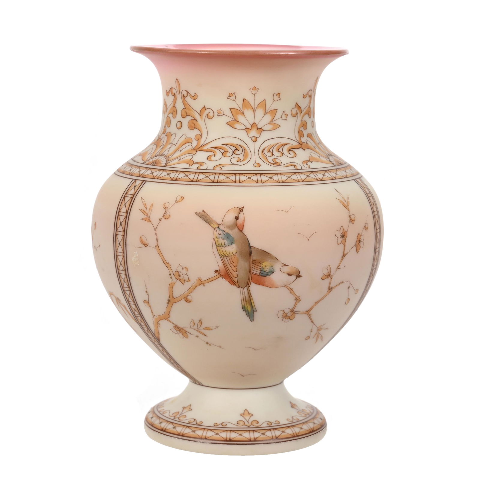 Pedestal Vase, Decorated Burmese Art Glass (1 of 4)