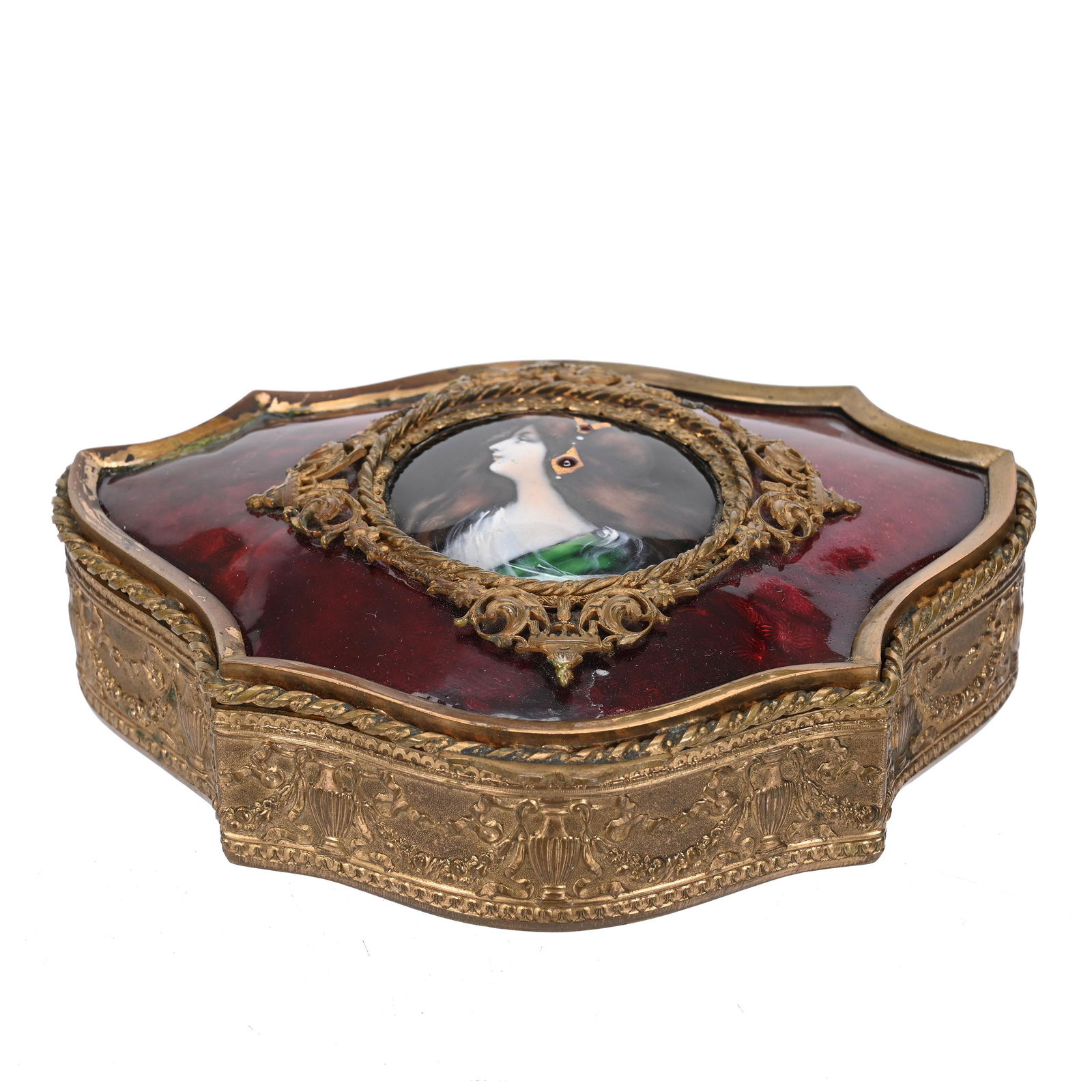 Jewel Box, French Enamel Portrait On Lid (1 of 4)