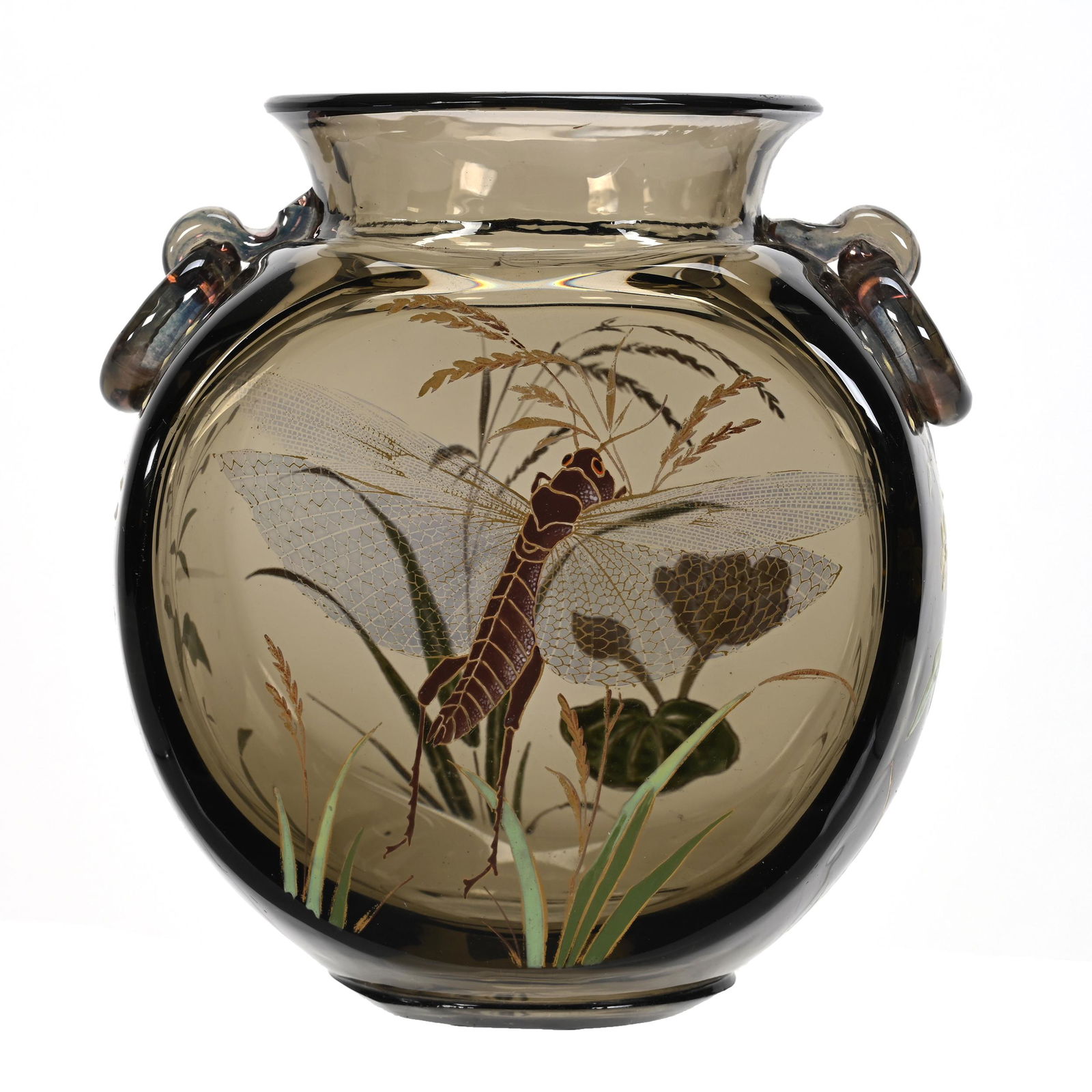 Vase, Unmarked Smoke Art Glass, Decorated (1 of 3)