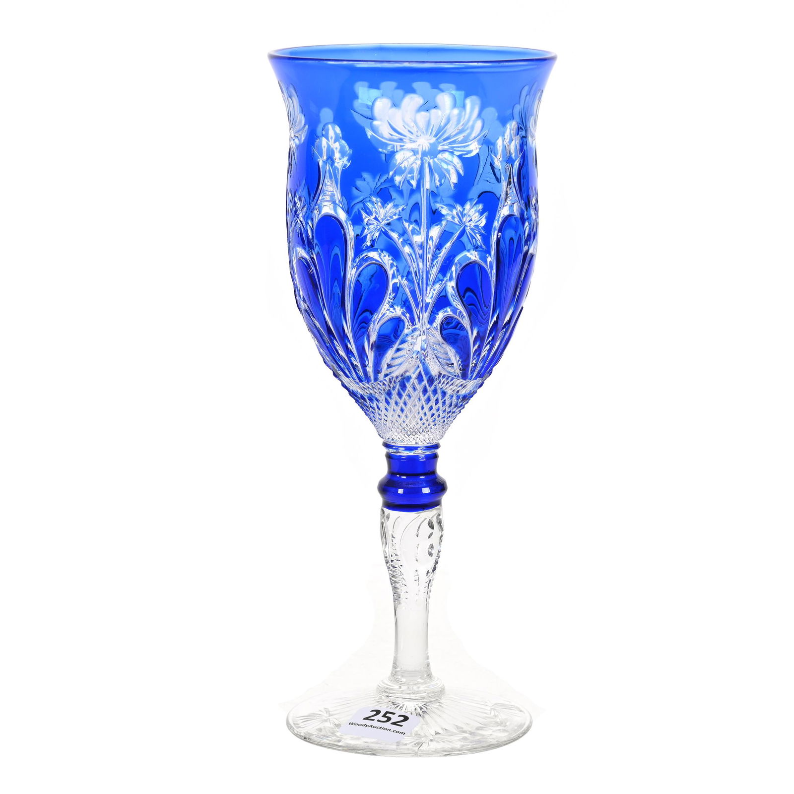 Goblet, Brilliant Period Cut Glass, Blue Cut To Clear (1 of 3)