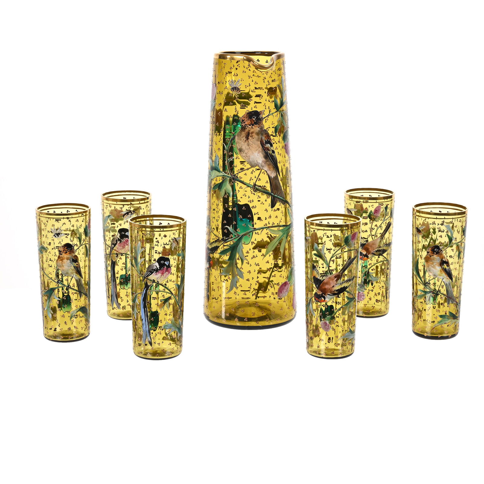 Tankard Set, Decorated Green Optic Rib Moser Style (1 of 5)