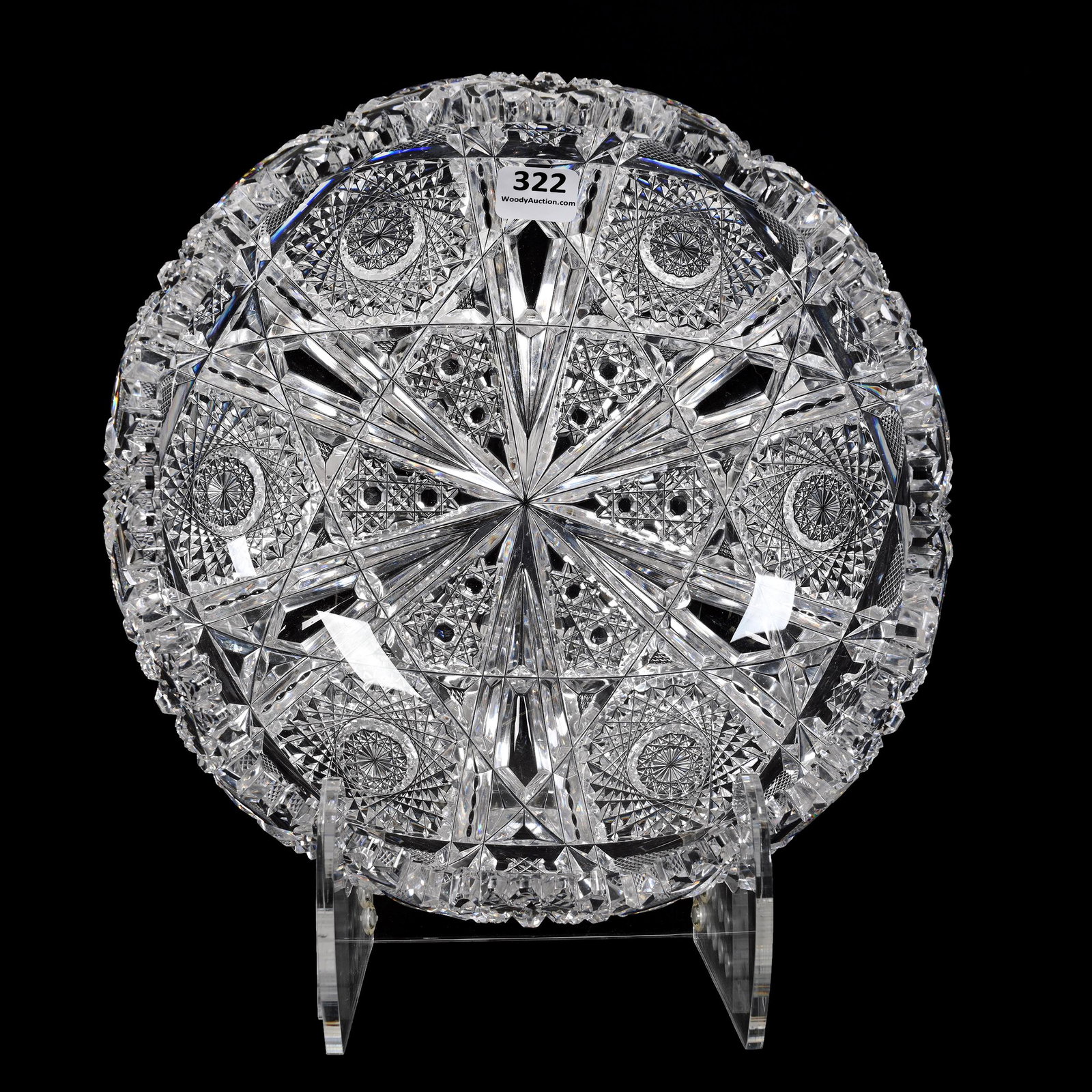 Bowl, Rolled Rim, American Brilliant Cut Glass: Bowl, Rolled Rim, American Brilliant Cut Glass, 3" x 9", Pattern Resembles Wedgemere By Libbey, Estate Of Dr. Barry and Dee Free. UPDATED 3-23-23: Tooth Bruise, Small Chips In Pattern, See Additional 
