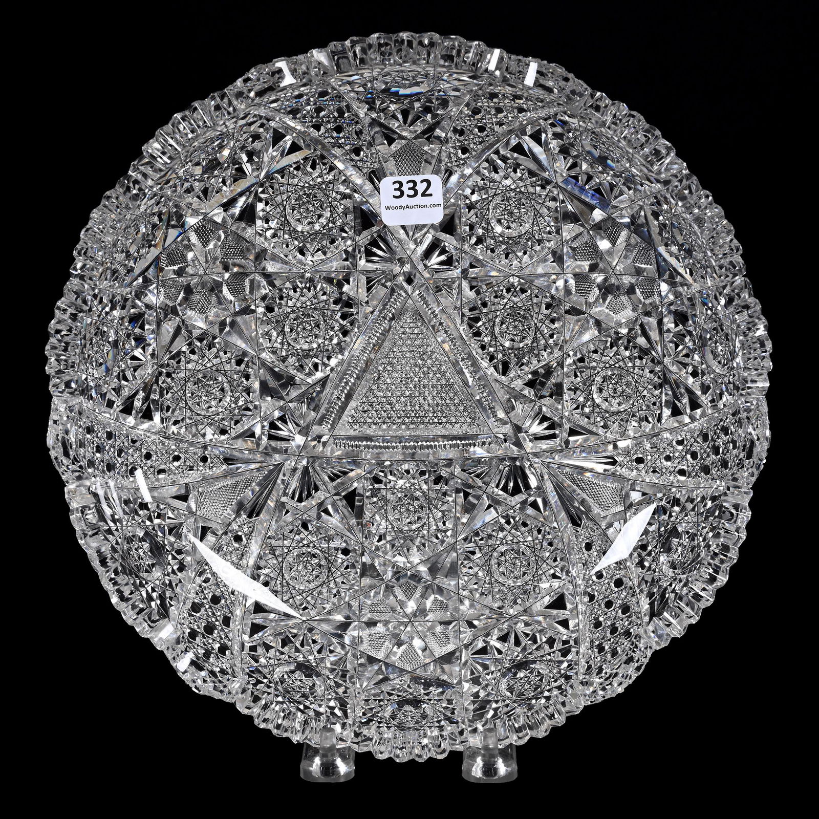 Low Bowl, American Brilliant Cut Glass: Low Bowl, American Brilliant Cut Glass, 2" x 10", Three Sections Of Hobstar Cluster, Cane, Nailhead Diamond, Zipper And Fan Motif, Quality Blank, Estate Of Dr. Barry and Dee Free.