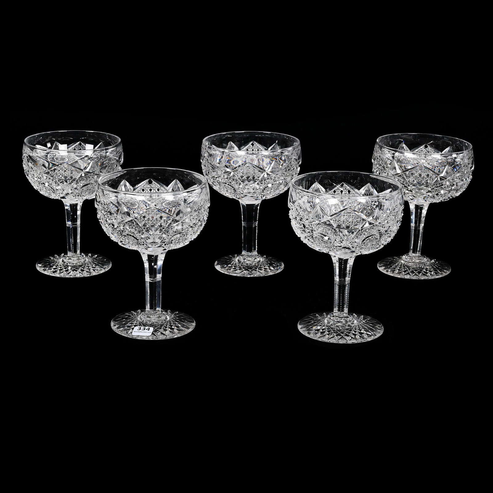 (5) Grapefruit Compotes, American Brilliant Cut Glass: (5) Grapefruit Compotes, American Brilliant Cut Glass, 7" x 5", Huyler Pattern By Clark, Estate Of Dr. Barry and Dee Free.