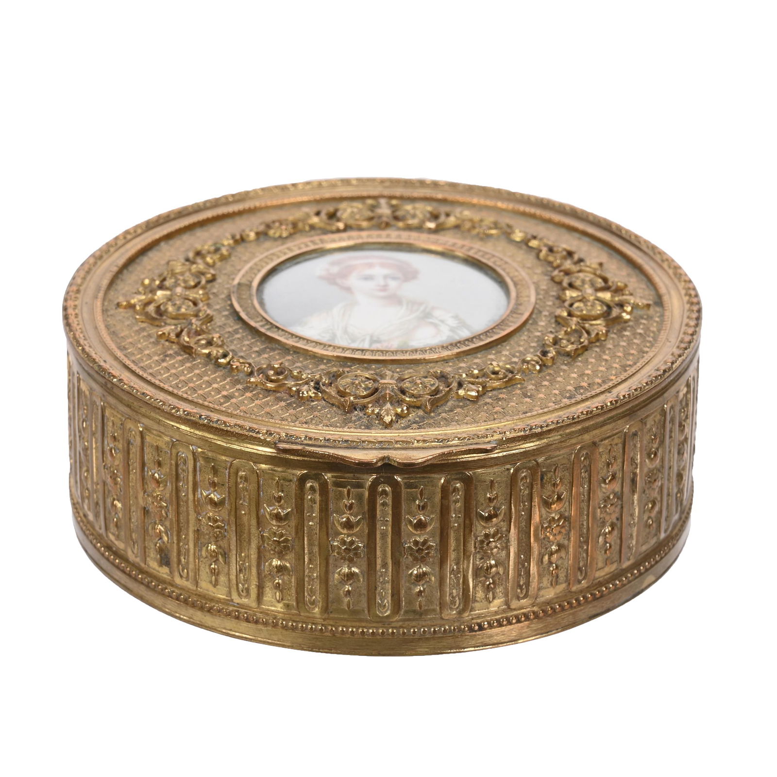 Vanity Box, Ornate Gilt Metal, Hand Painted Portrait (1 of 4)