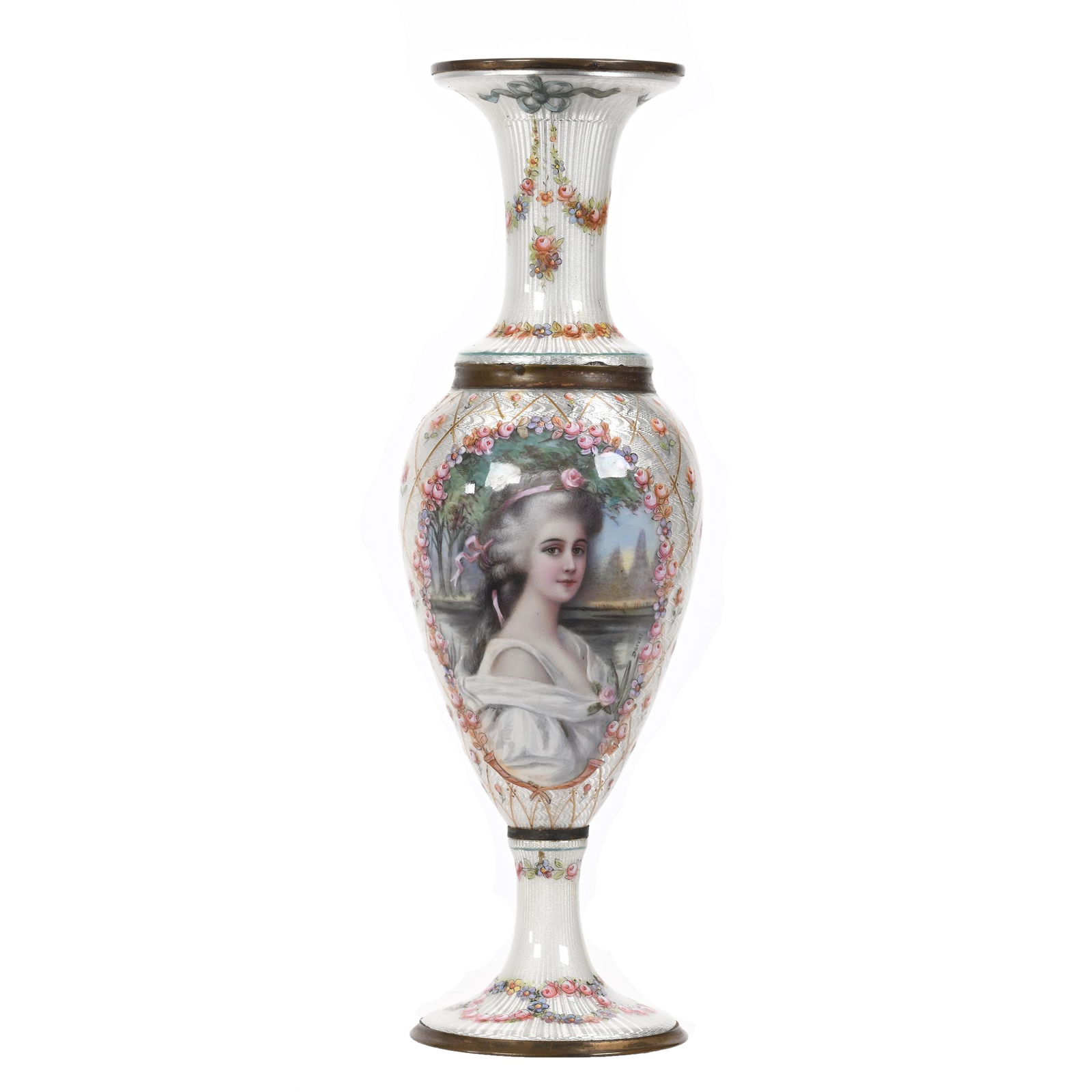 Pedestal Vase, Incredible French Enamel (1 of 4)