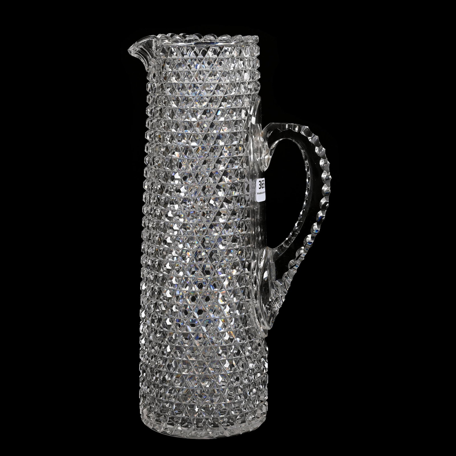 Tankard, American Brilliant Cut Glass: Tankard, American Brilliant Cut Glass, 12" x 6.25", Complete Hob Button Pattern, Triple Notched Handle, Ray Cut Base, Estate Of Dr. Barry and Dee Free.
