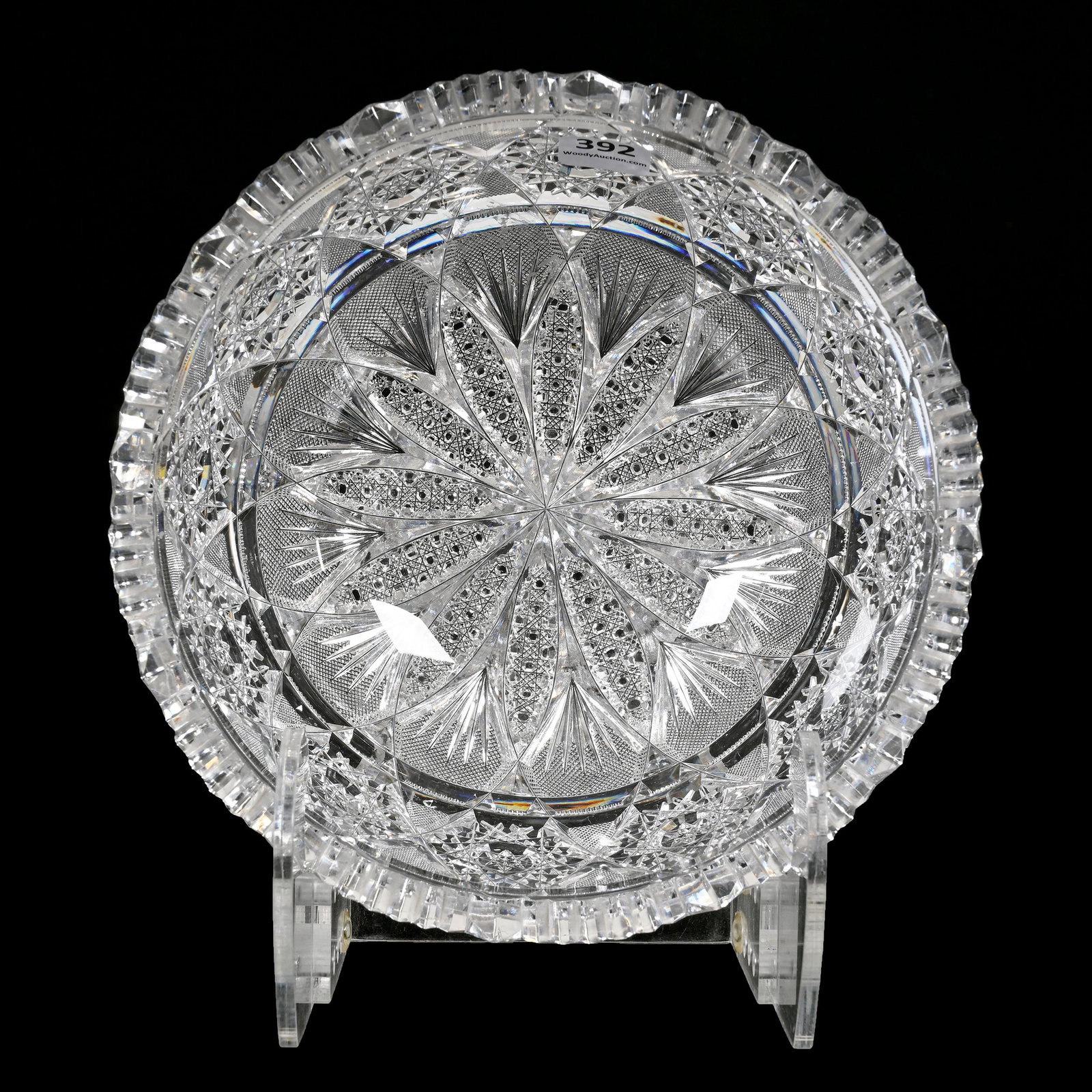 Bowl, ABCG, Signed Tuthill Rex Pattern: Bowl, American Brilliant Cut Glass, Signed Tuthill Rex Pattern, 3.75" x 8", Nearly Flawless Example, Tooth Chip, Estate Of Dr. Barry and Dee Free.