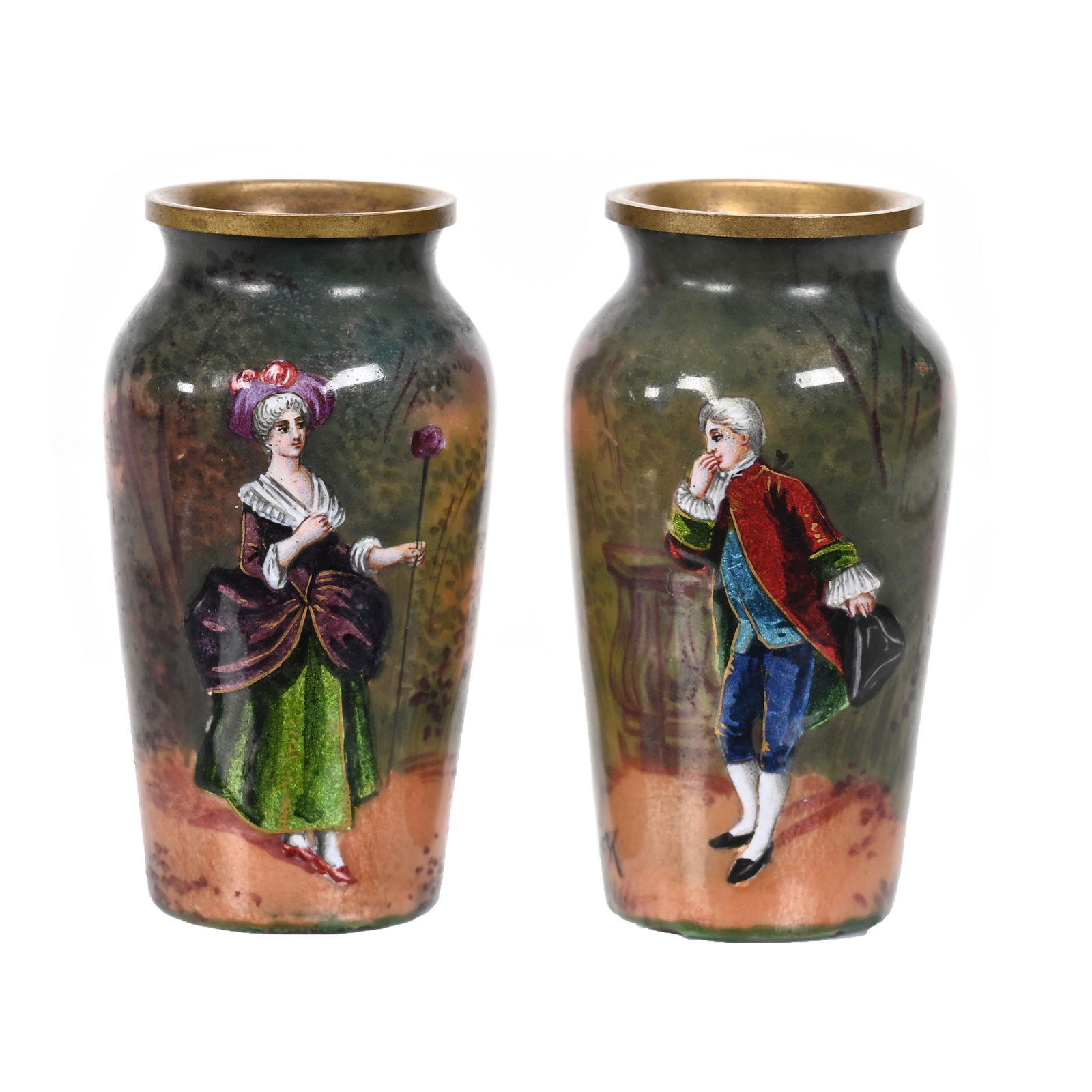 Pair Miniature Vases, French Enamel (1 of 5)