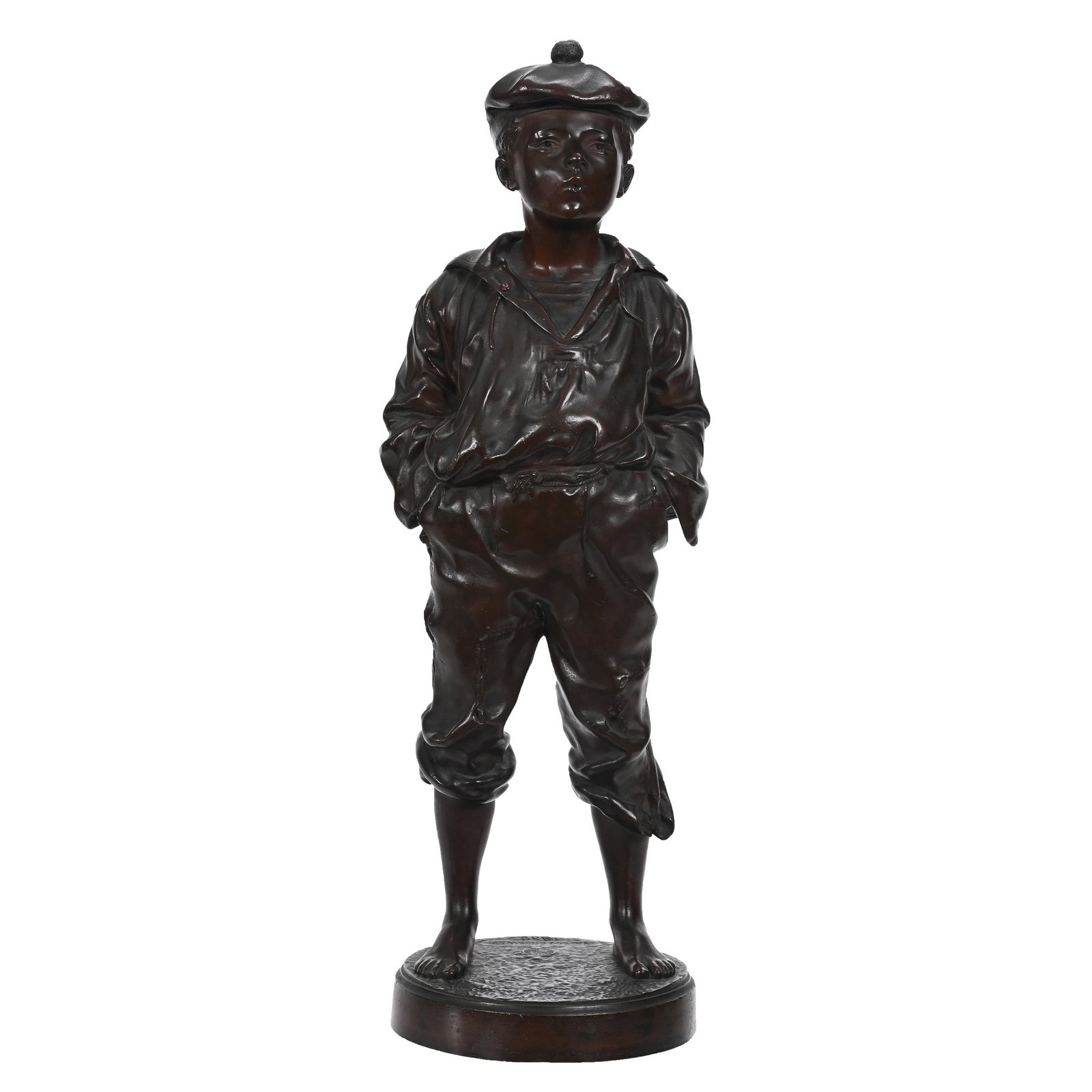 Bronze Sculpture, "The Whistler" By V. Szczeblewski: Bronze Sculpture, "The Whistler" By V. Szczeblewski, 16.5" x 5.5", Barefoot Urchin With Patched Clothing, Marked #141, Also Inscribed With Security Numbers, Does Have Foundry Mark, Total Weight Of Ove