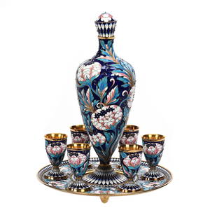 Russian Liqueur Set, Silver And Russian Enamel