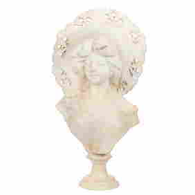 Carved Marble Bust, Two Piece, Young Woman (1 of 3)