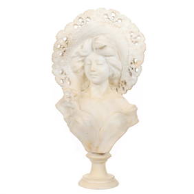 Carved Marble Bust, Two Piece, Young Woman (1 of 3)