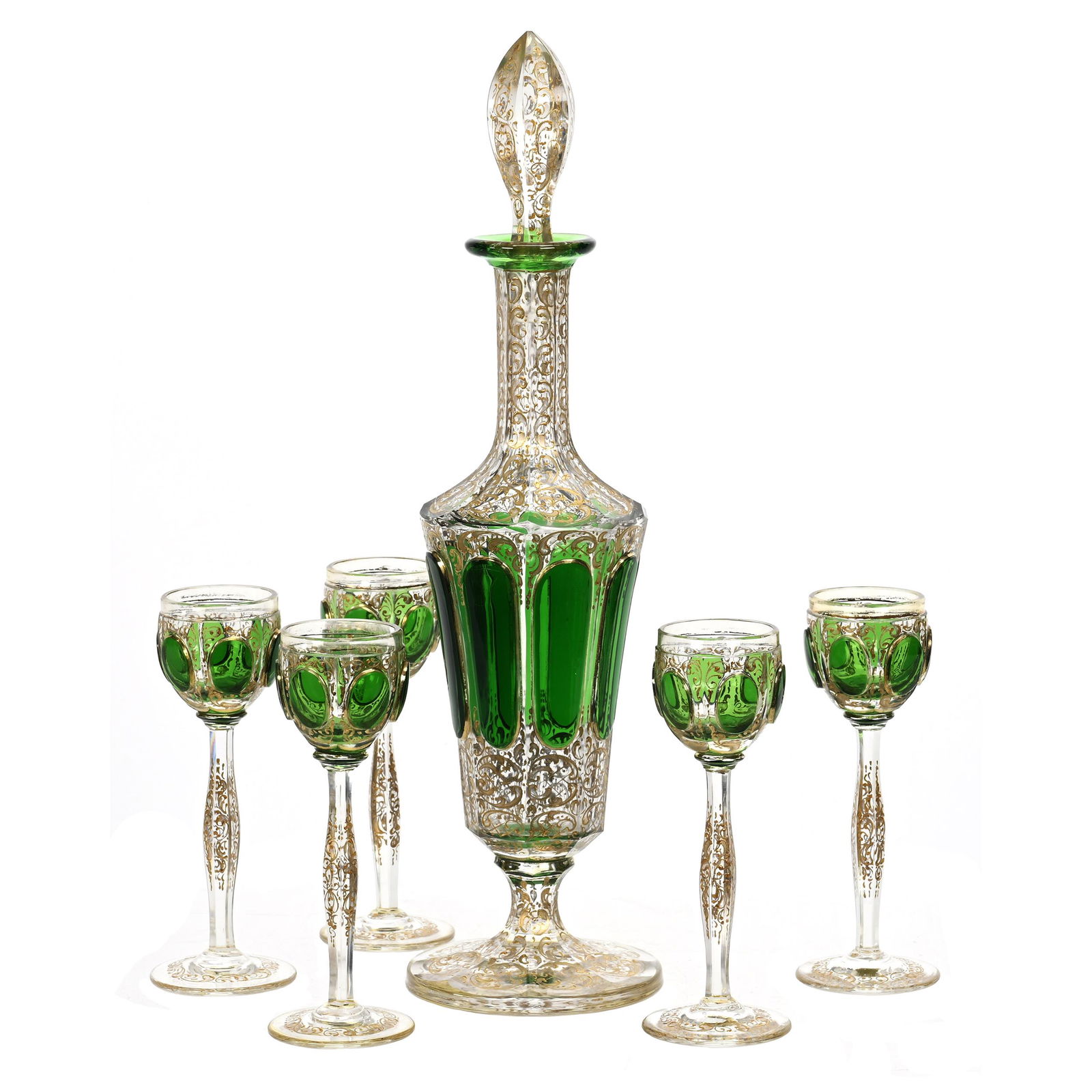 Liqueur Set, Unmarked Moser Style Art Glass (1 of 3)