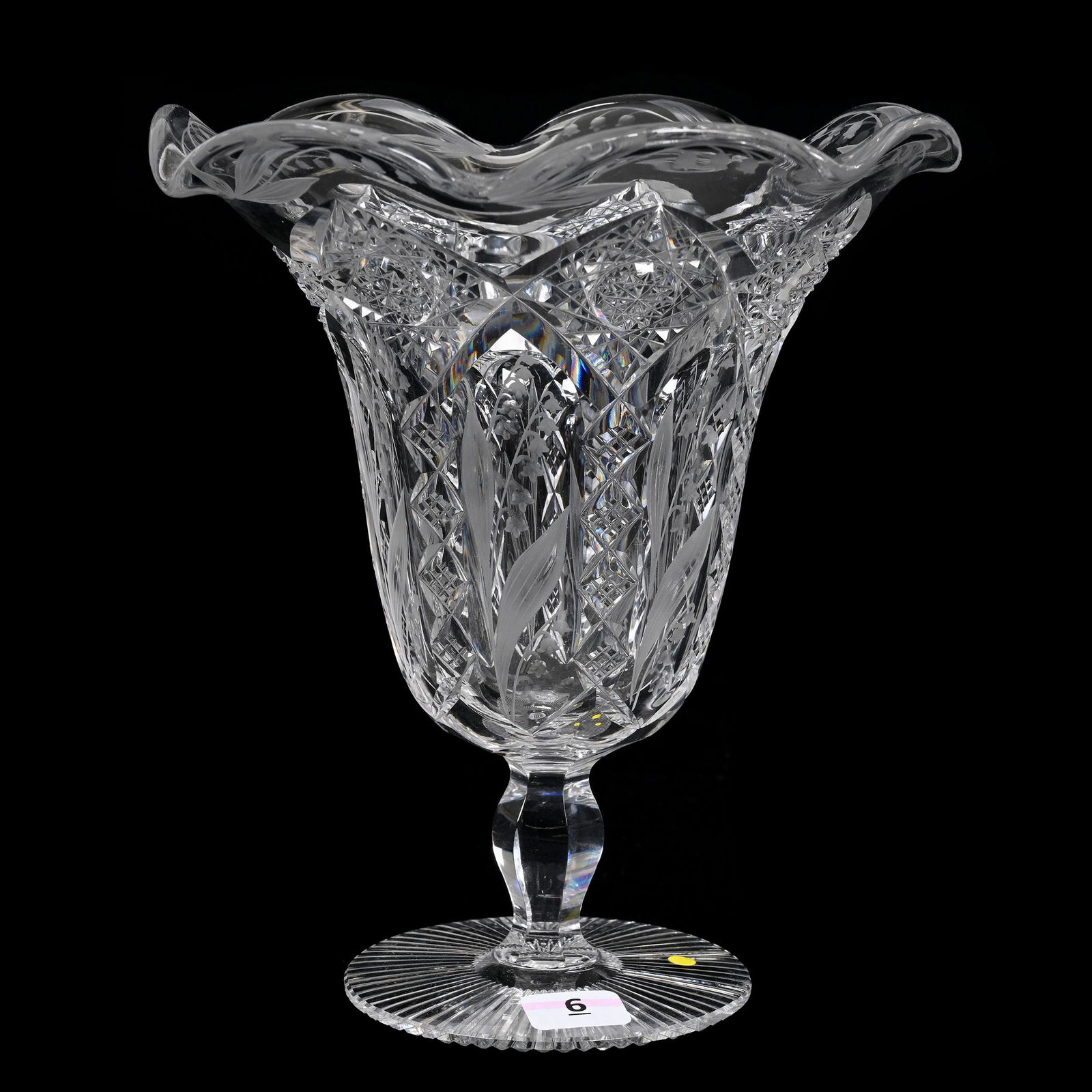 Pedestal Vase, American Brilliant Cut Glass, Signed Hawkes (1 of 3)