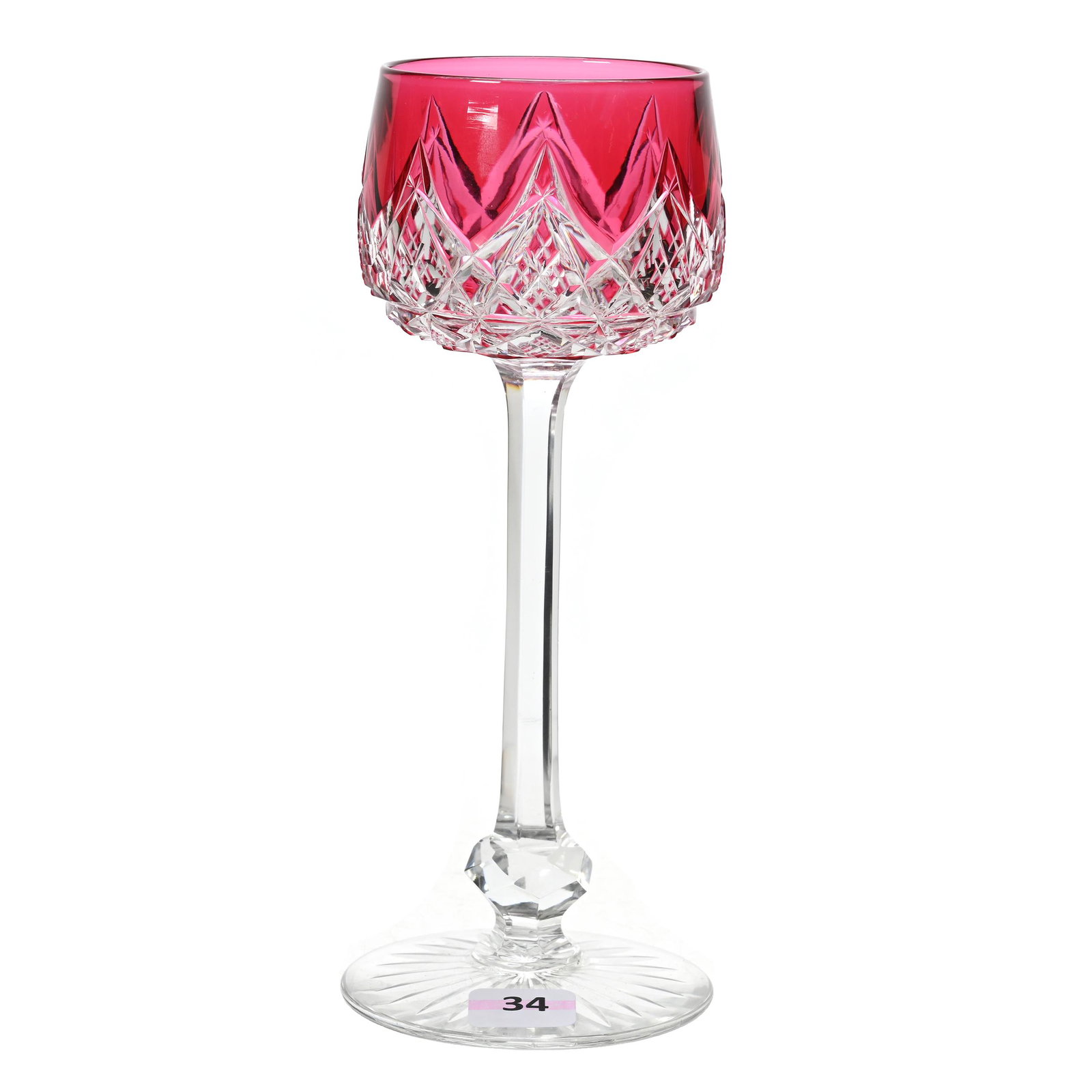 Wine Stem, BPCG, Cranberry Cut To Clear: Wine Stem, Brilliant Period Cut Glass, Cranberry Cut To Clear, 7.75" x 3", Wichita Pattern By Val St. Lambert Or Baccarat, Circa 1925, Estate Of Dr. Barry and Dee Free.
