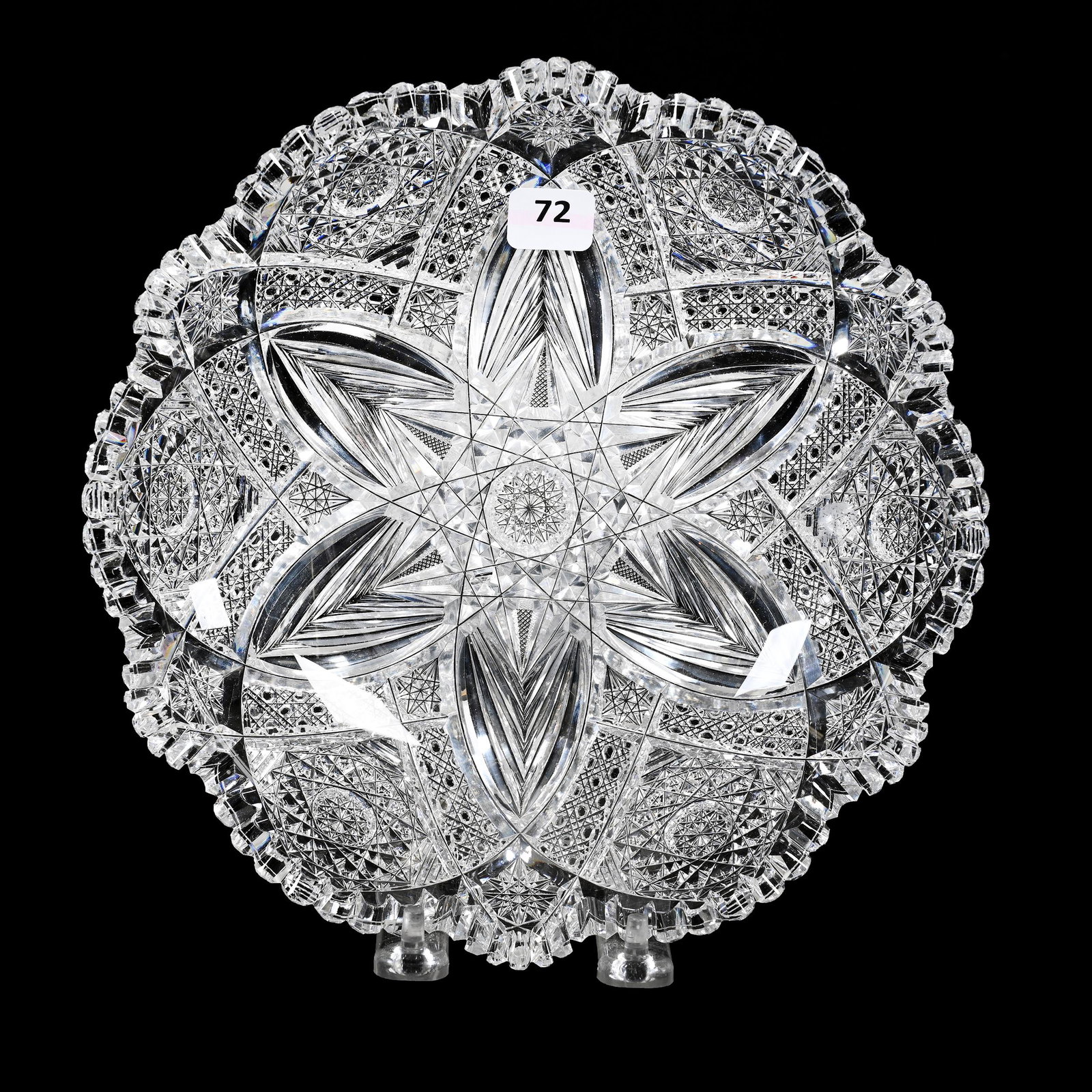 Bowl, American Brilliant Cut Glass, Silver Leaf Pattern By Pairpoint: Bowl, American Brilliant Cut Glass, Silver Leaf Pattern By Pairpoint, 2" x 9", Light Tooth Chips, Estate Of Dr. Barry and Dee Free.