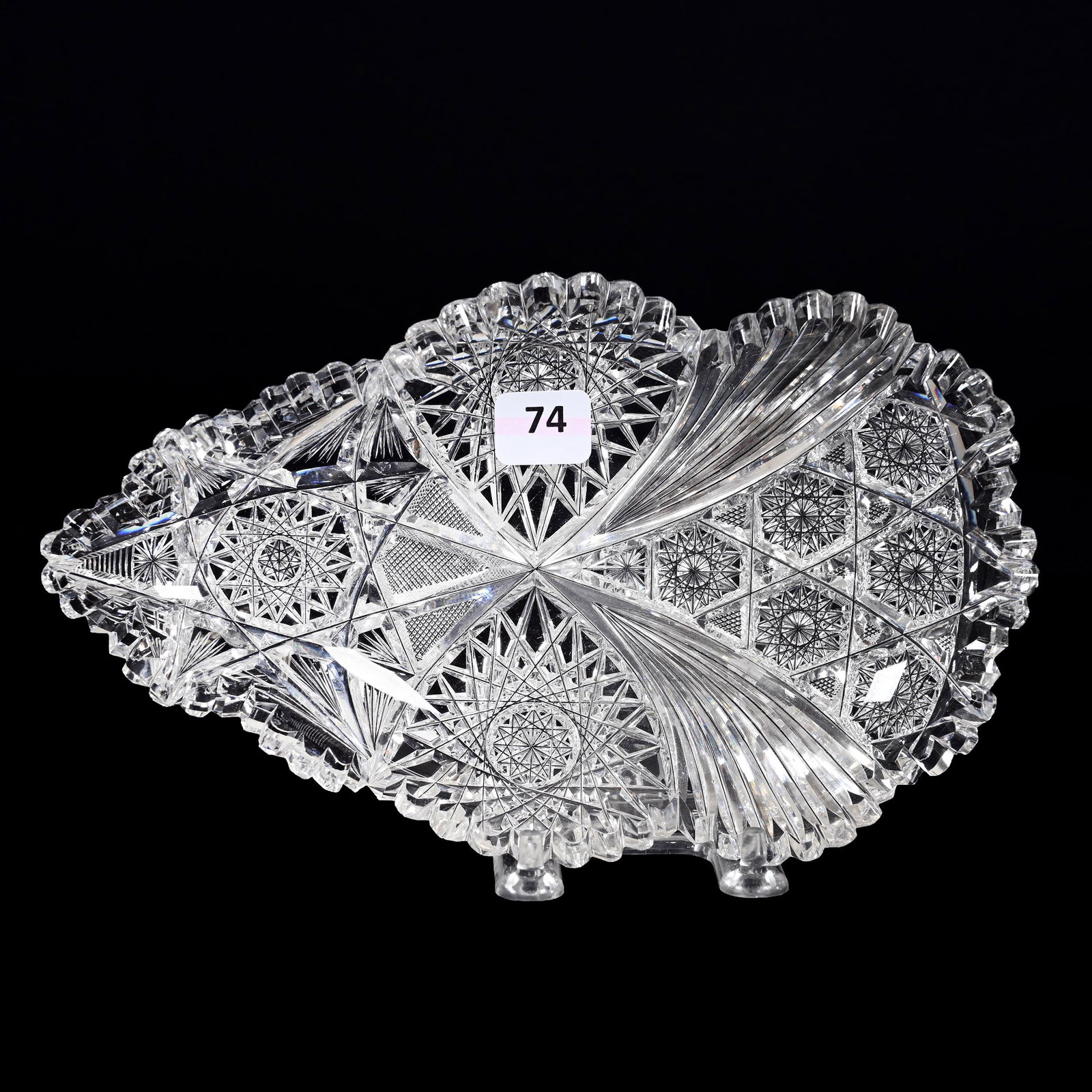 Tray, American Brilliant Cut Glass: Tray, American Brilliant Cut Glass, 8.75" x 5.25", Hobstar, Hobstar Cluster, Strawberry Diamond, Star And Fan Motif, Estate Of Dr. Barry and Dee Free.