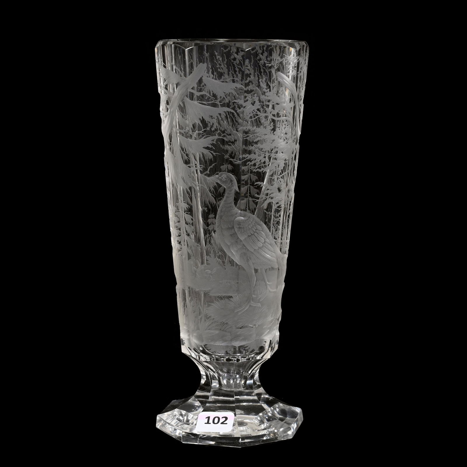 Footed Vase, Bohemian Art Glass, Clear (1 of 3)