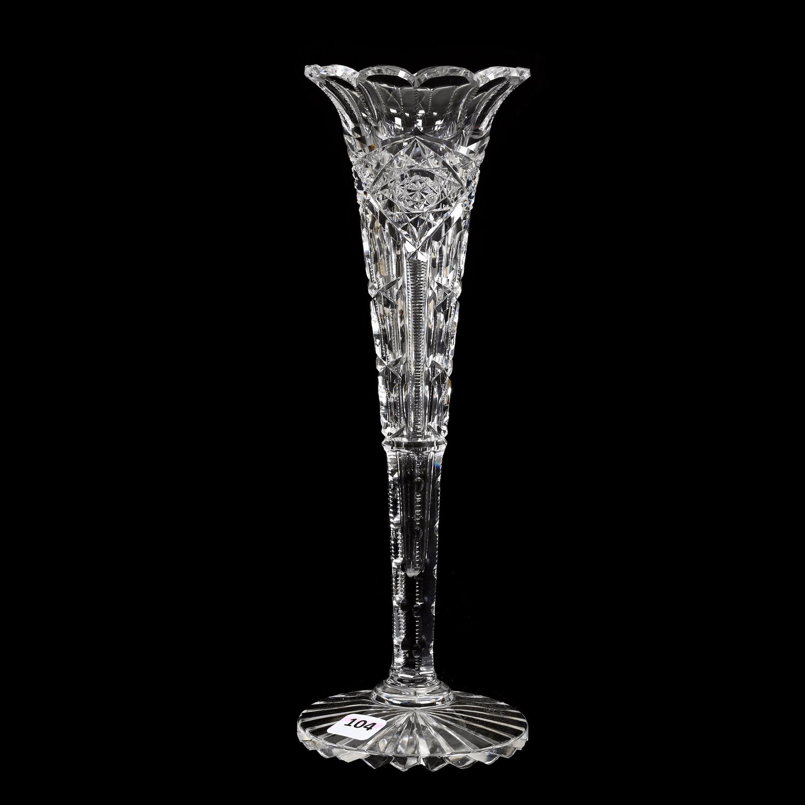 Trumpet Vase, American Brilliant Cut Glass, Signed Egginton Victoria Pattern (1 of 3)