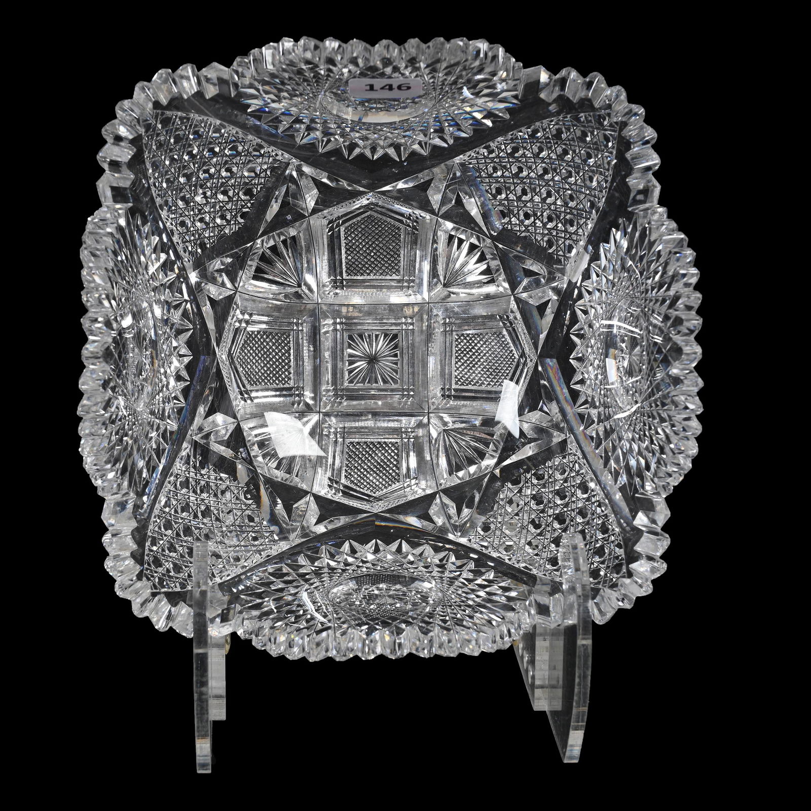 Square Deep Bowl, American Brilliant Cut Glass, Pebble Pattern By J. Hoare (1 of 3)