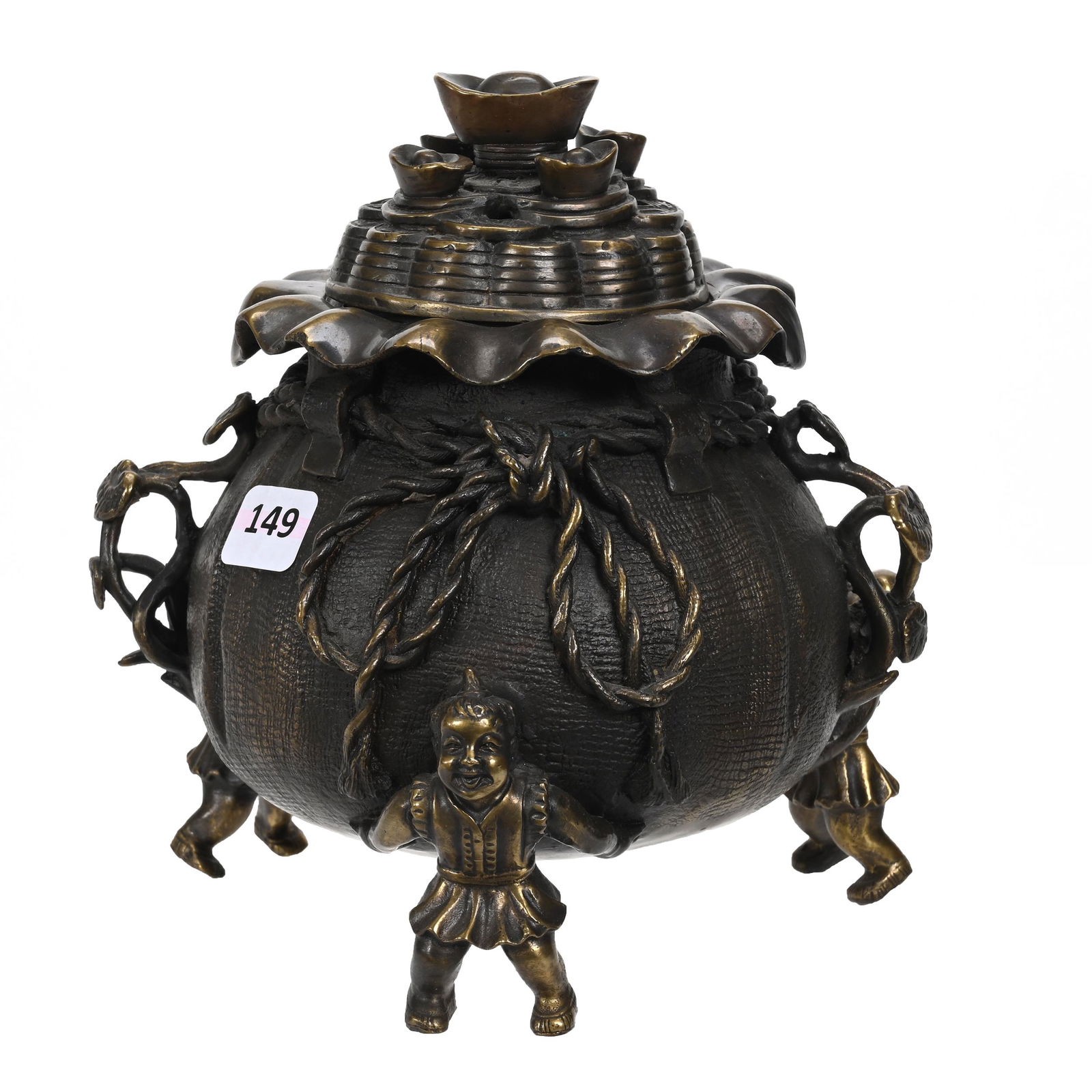 Potpourri Jar, Solid Bronze Bag Form (1 of 3)