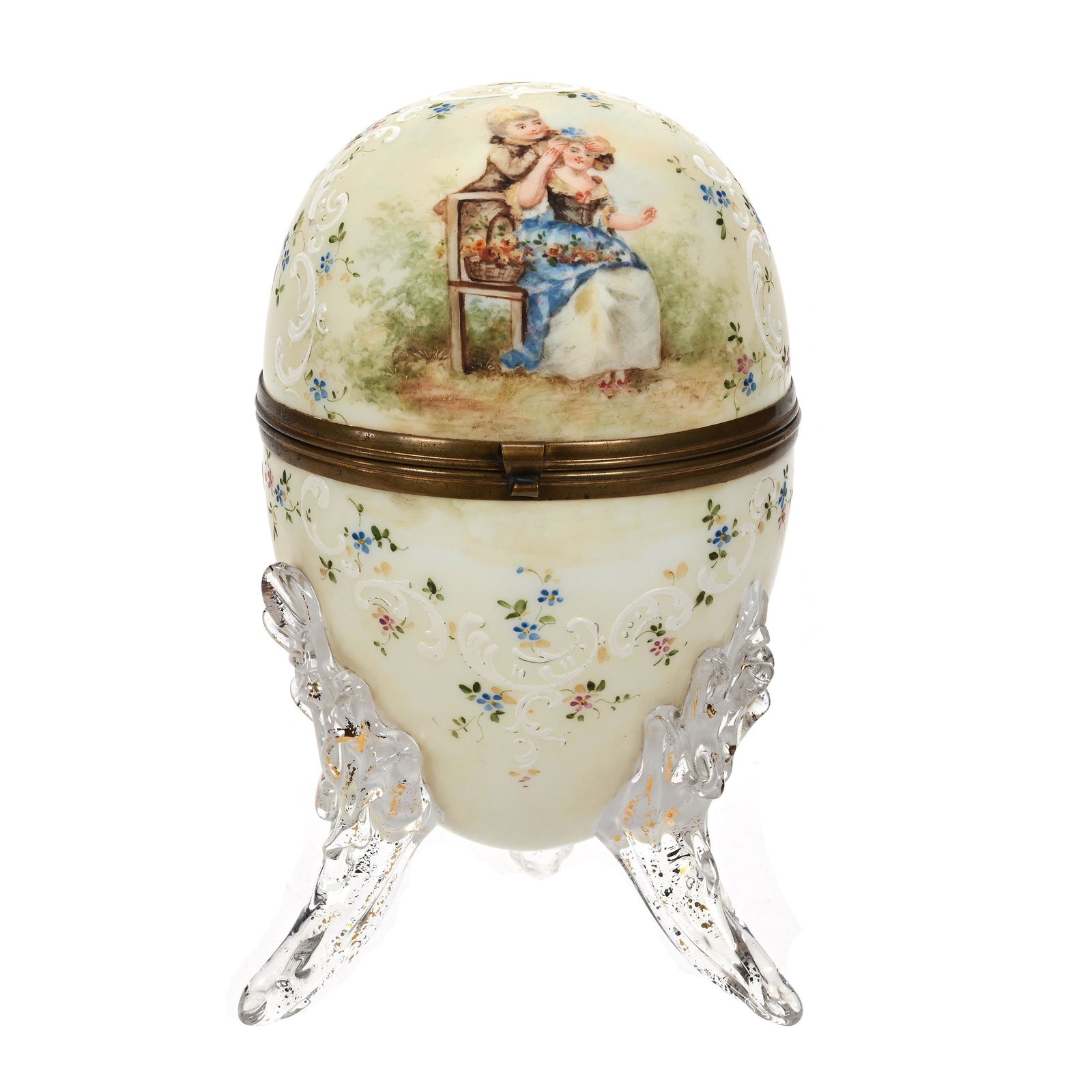 Large Eggshape Hinged Box, Opalware Art Glass (1 of 4)