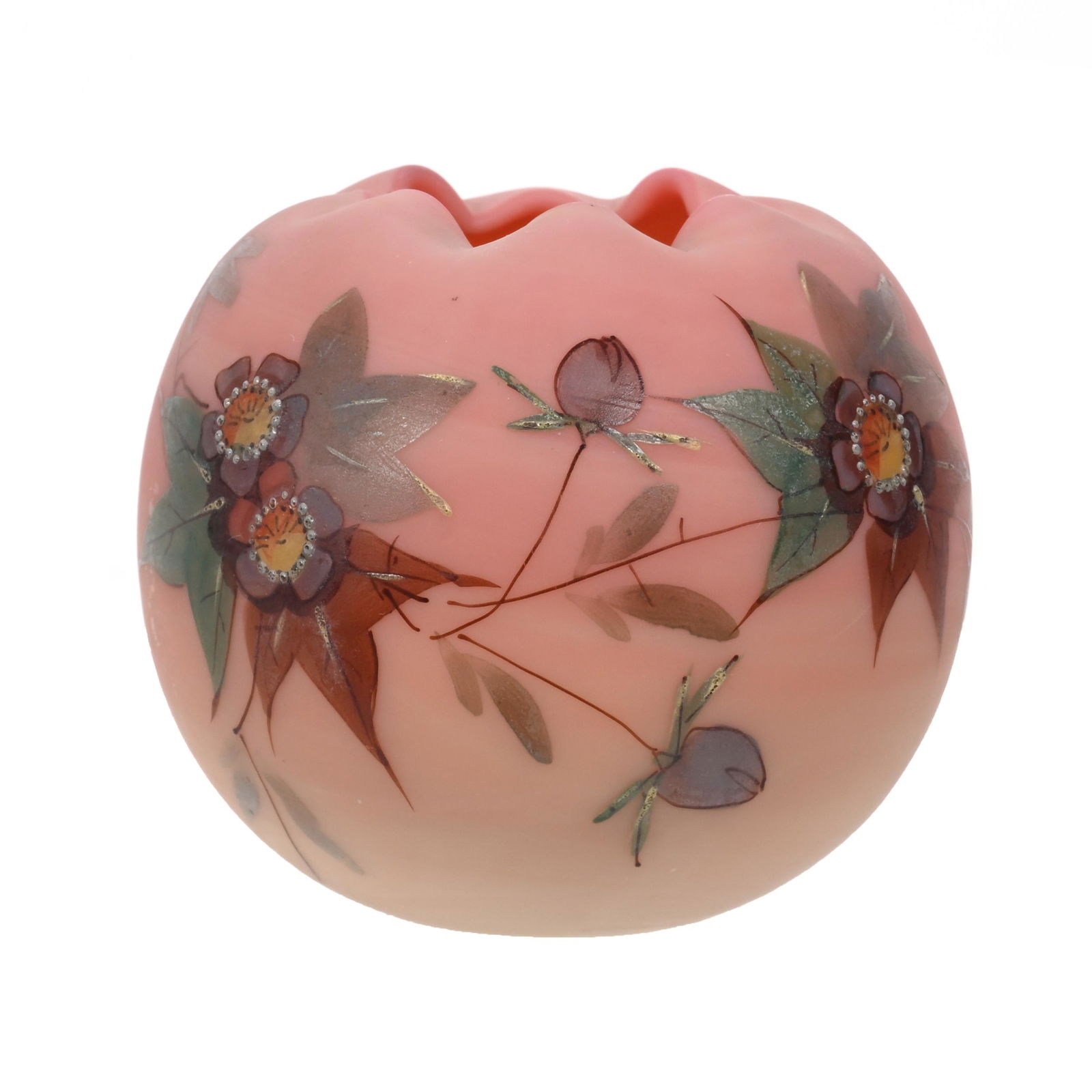 Rose Bowl, Decorated Burmese Art Glass By Webb (1 of 3)