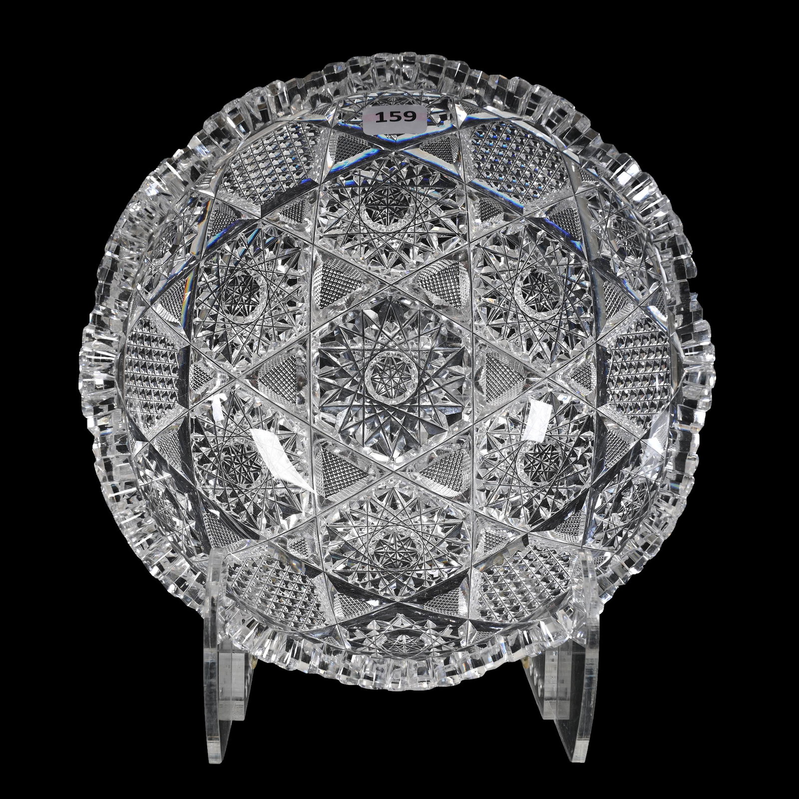 Bowl, American Brilliant Cut Glass: Bowl, American Brilliant Cut Glass, 3.25" x 8.25", Hobstar, Strawberry Diamond And Nailhead Diamond Motif, Estate Of Dr. Barry and Dee Free.