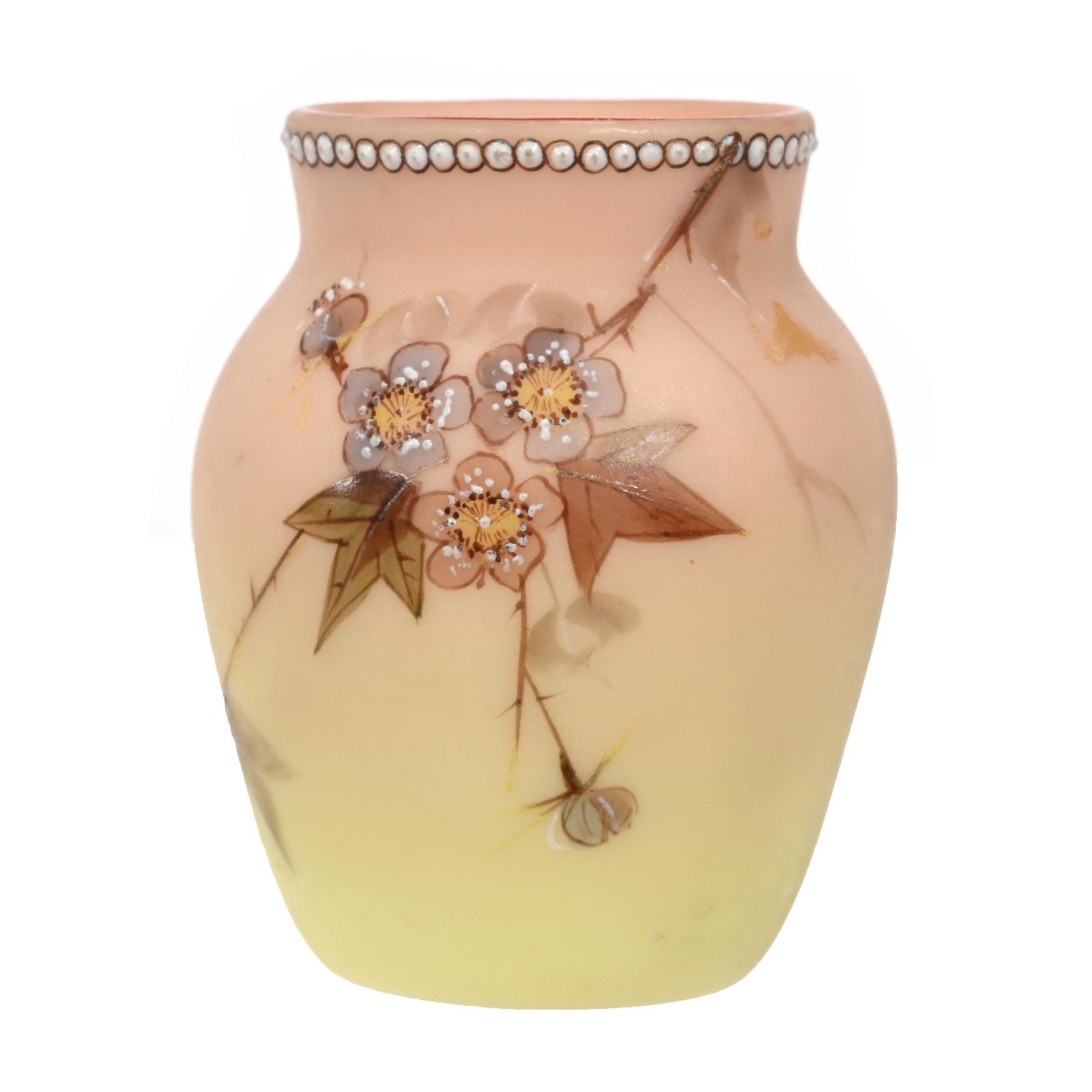 Toothpick Holder, Decorated Burmese Art Glass (1 of 3)