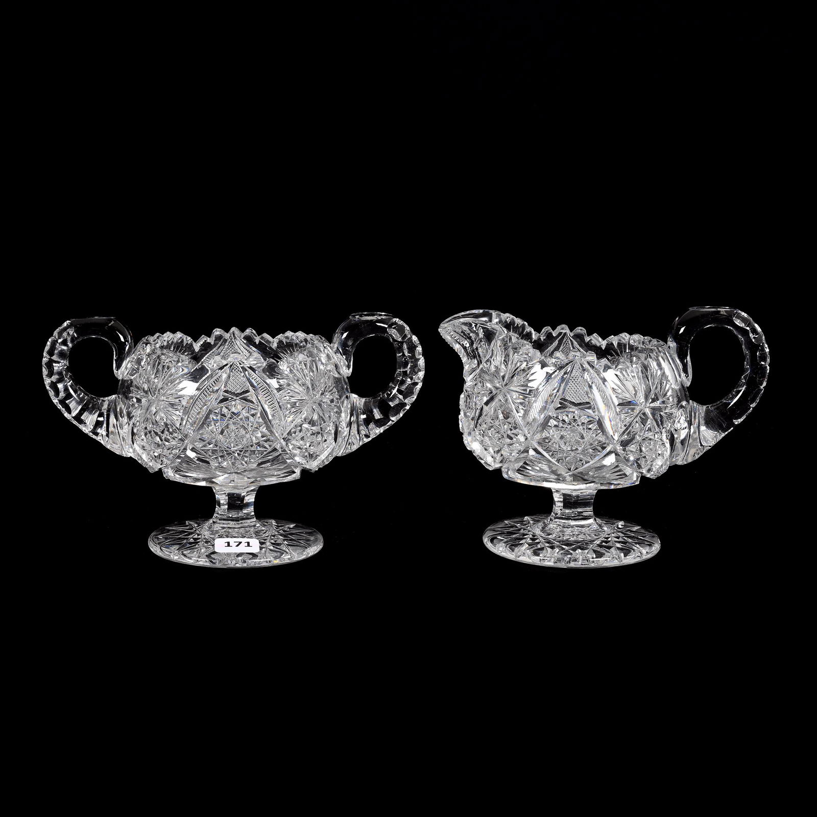 Pedestal Creamer & Sugar Set, American Brilliant Cut Glass (1 of 3)