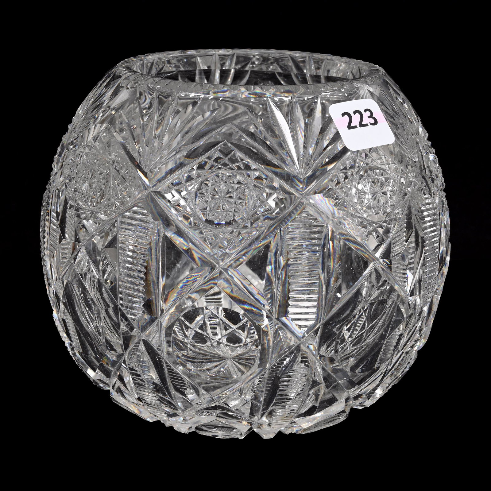 Rose Bowl, American Brilliant Cut Glass, Signed Hawkes Navarre Pattern: Rose Bowl, American Brilliant Cut Glass, Signed Hawkes Navarre Pattern, 5" x 5.5", Estate Of Dr. Barry and Dee Free.