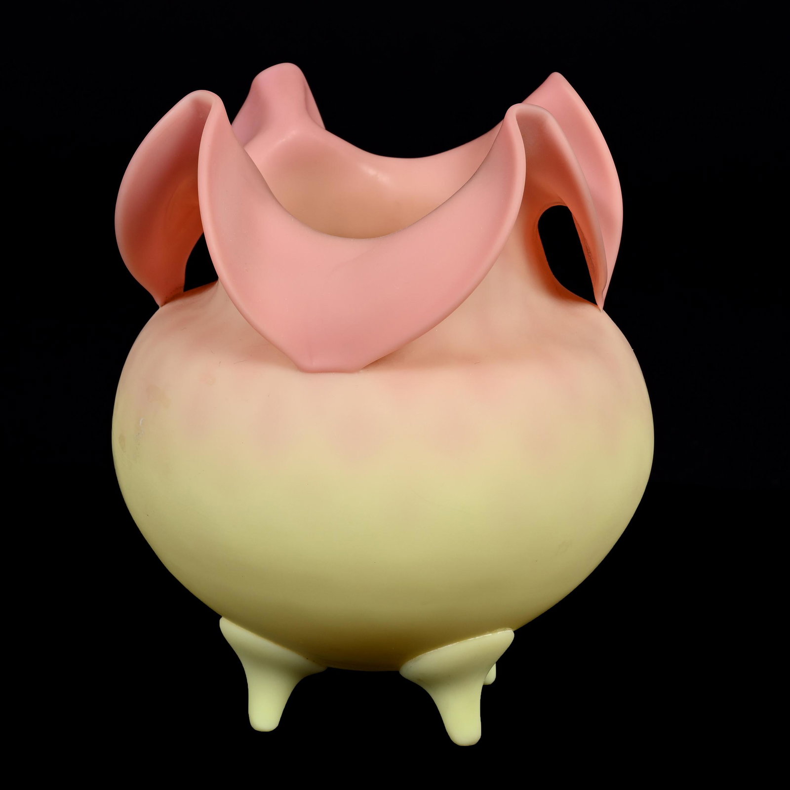 Vase, Footed, Burmese Art Glass: Vase, Footed, Burmese Art Glass, 6.75" x 5.5", Ruffled Rim, Estate Of Dr. Barry and Dee Free.