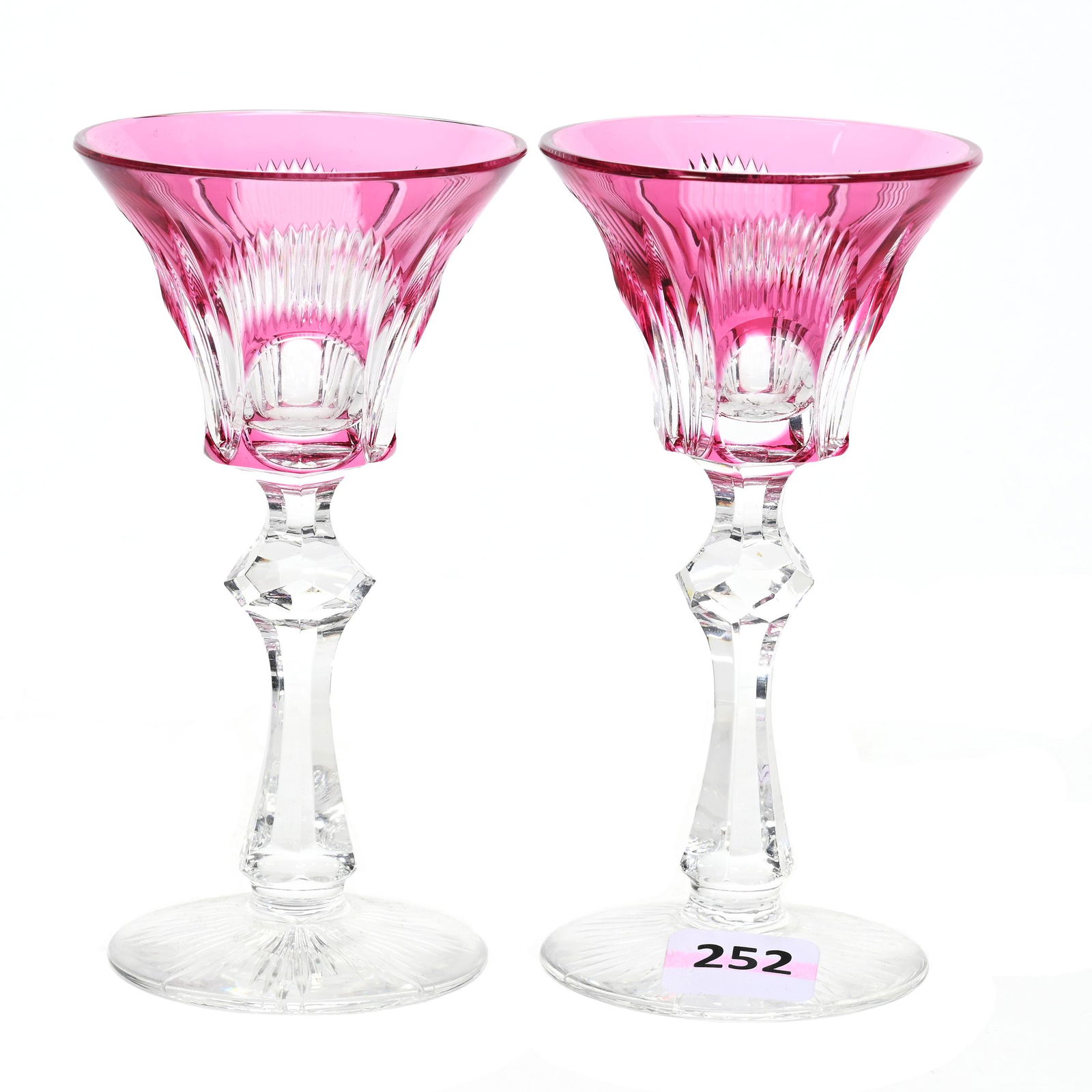 Pair Cordial Stems, BPCG, Cranberry Cut To Clear (1 of 3)