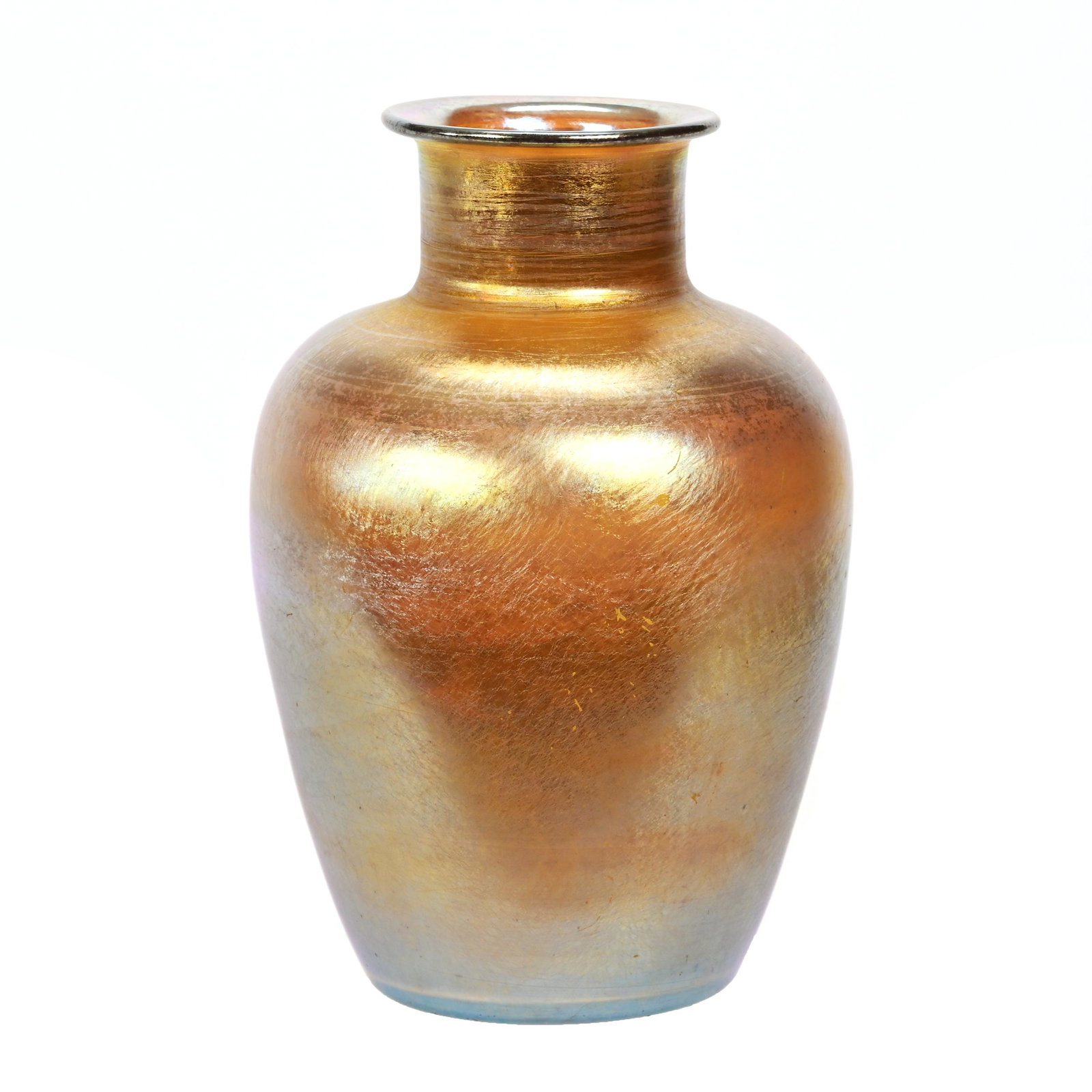 Vase Marked L.C. Tiffany-Favrile #4594l Art Glass: Vase Marked L.C. Tiffany-Favrile #4594l Art Glass, 4.5" x 3", Gold Iridescence, Small Surface Scratch, Estate Of Dr. Barry and Dee Free.