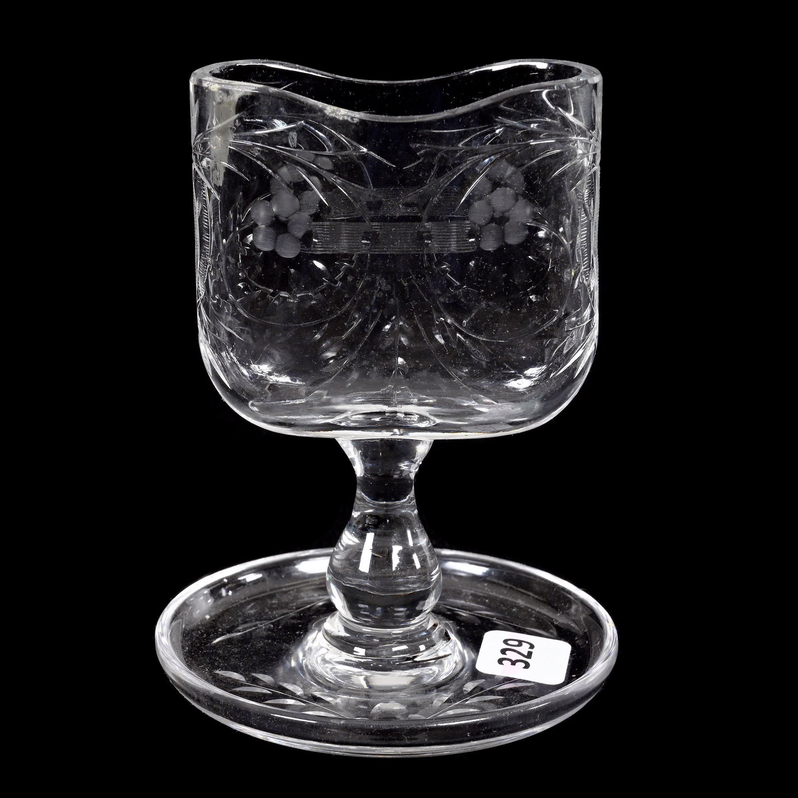 Pedestal Card Holder, American Brilliant Cut Glass, Signed Libbey: Pedestal Card Holder, American Brilliant Cut Glass, Signed Libbey, 4.75" x 3.5", Lightly Engraved Floral Design, Estate Of Dr. Barry and Dee Free.