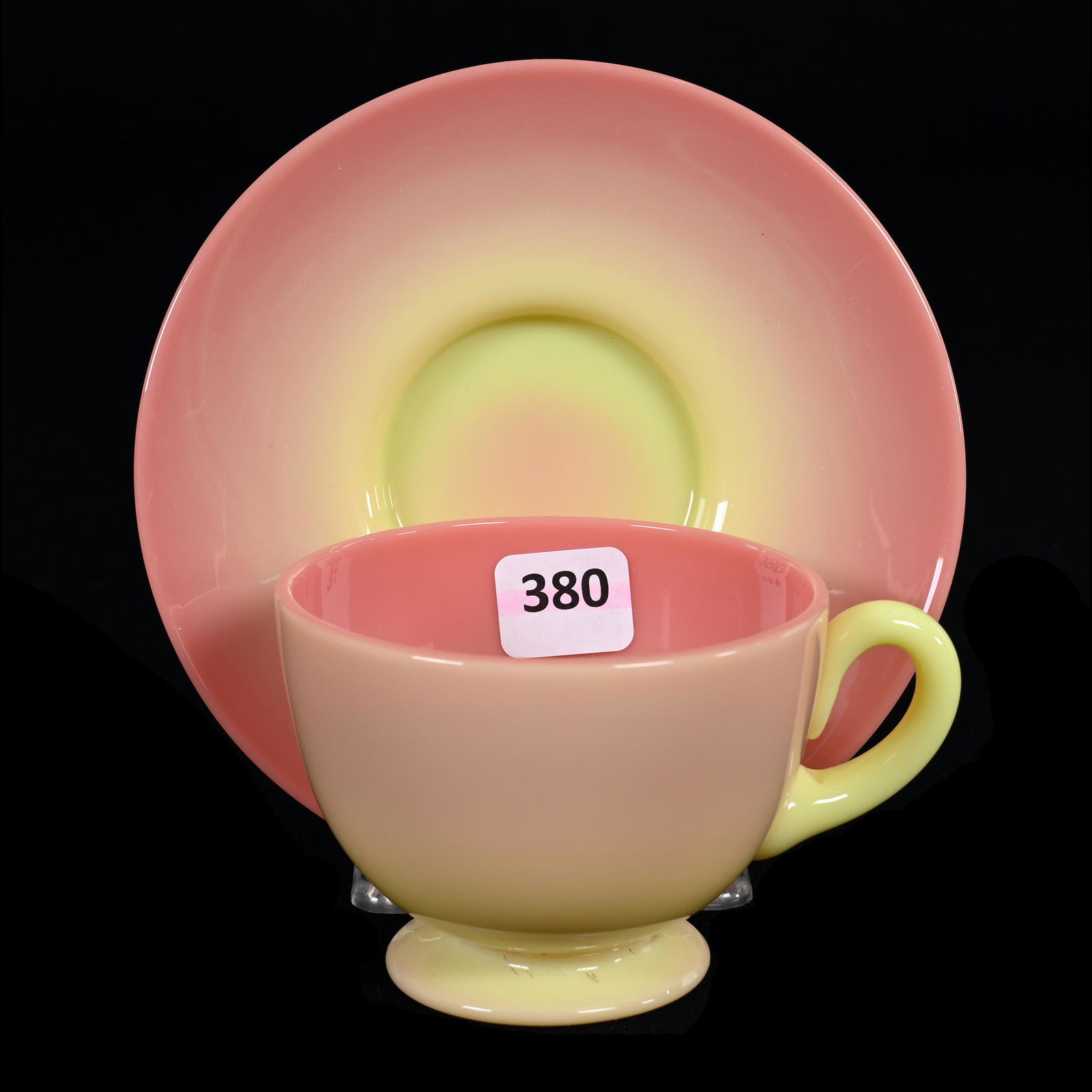 Cup & Saucer, Unmarked Glossy Burmese Art Glass (1 of 4)