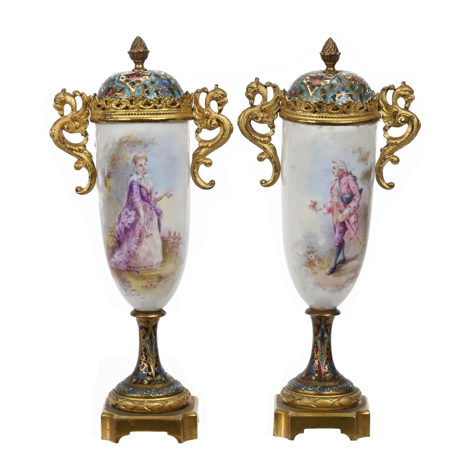 Pair Pedestal Covered Urns, Unmarked Sevres (1 of 3)
