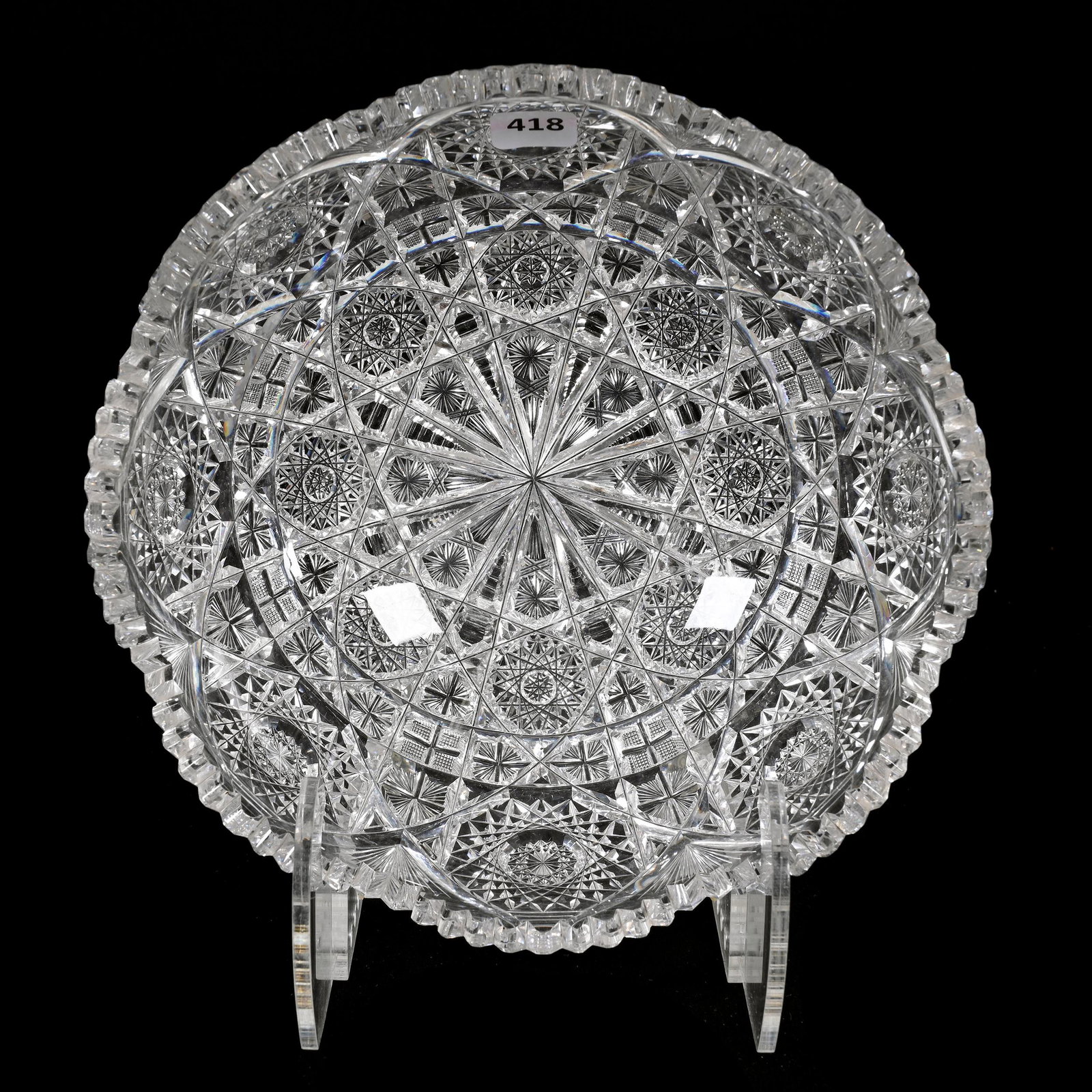 Bowl, American Brilliant Cut Glass, Catalpa Pattern By Pairpoint: Bowl, American Brilliant Cut Glass, Catalpa Pattern By Pairpoint, 3.5" x 9", Small Tooth Chip, Estate Of Dr. Barry and Dee Free.